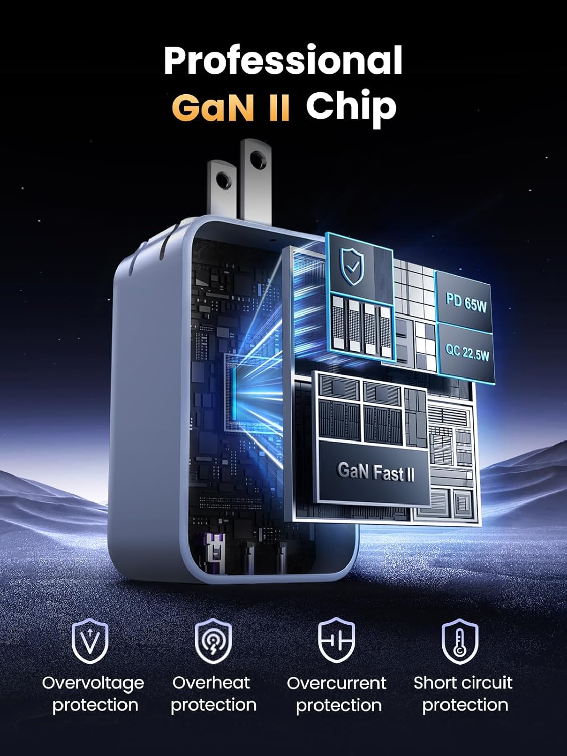 UGREEN 65W USB C Charger Block, Nexode 3-Port GaN Fast Type C Charger, Compact Foldable Power Adapter for MacBook Pro/Air, Dell XPS, iPhone 16/15, iPad Pro, Galaxy S25, (Glacier Blue)