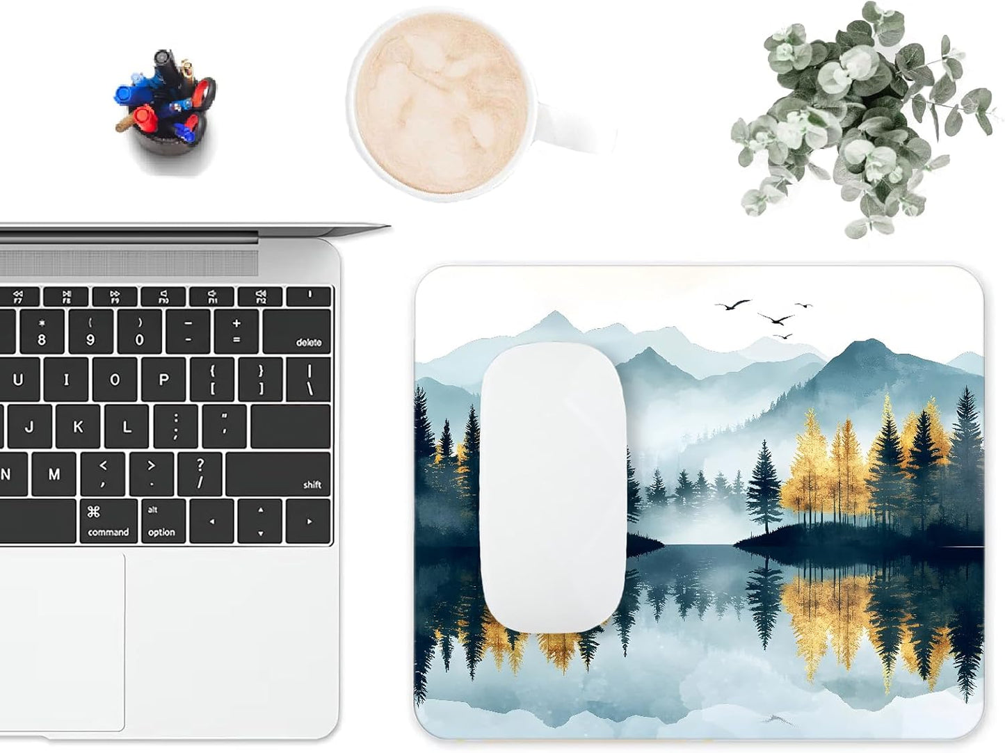Mouse Pad, Cute Abstract Mountain Forest Mouse Pads for Desk, 9.5" x 7.9" Non-Slip Rubber Base Computer Mousepad with Women, Portable Square Design for Wireless Mouse and Pad Laptop Office & Travel