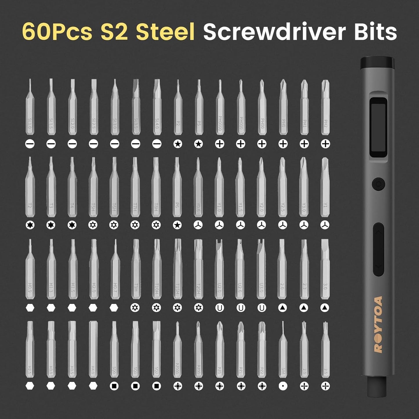 Mini Electric Screwdriver Set 3.7V, Precision Electric Screwdriver Cordless 80-in-1, 4 Torque Settings, 60 S2 Metal Bits, Magnetic Storage, Repair Tool for Electronics Watch Laptop Clocks Cameras