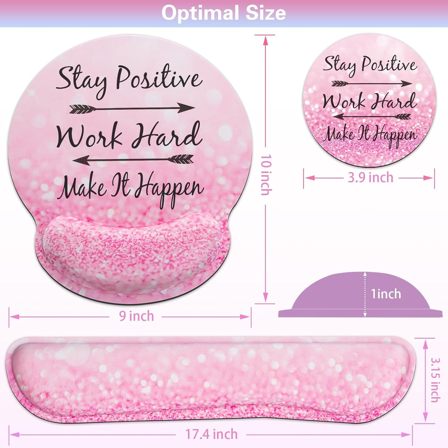 Mouse Pad with Wrist Rest Set Pink, 3-in-1 Wrist Support Mousepad Set,Gaming Mat Pad with Anti-Skid Base,Ergonomic Mouse Pad,Memory Foam Keyboard Gel Wrist Rest