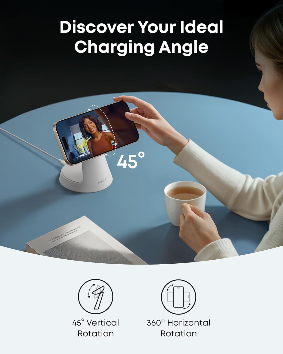 Anker MagSafe Charger Compatible, MagGo 3-in-1 Charging Station, Nano Charging Stand, Qi2 Certified 15W Magnetic Wireless Charger Dock Stand, For iPhone16/15/14, Apple Watch,AirPods (Adapter Included)