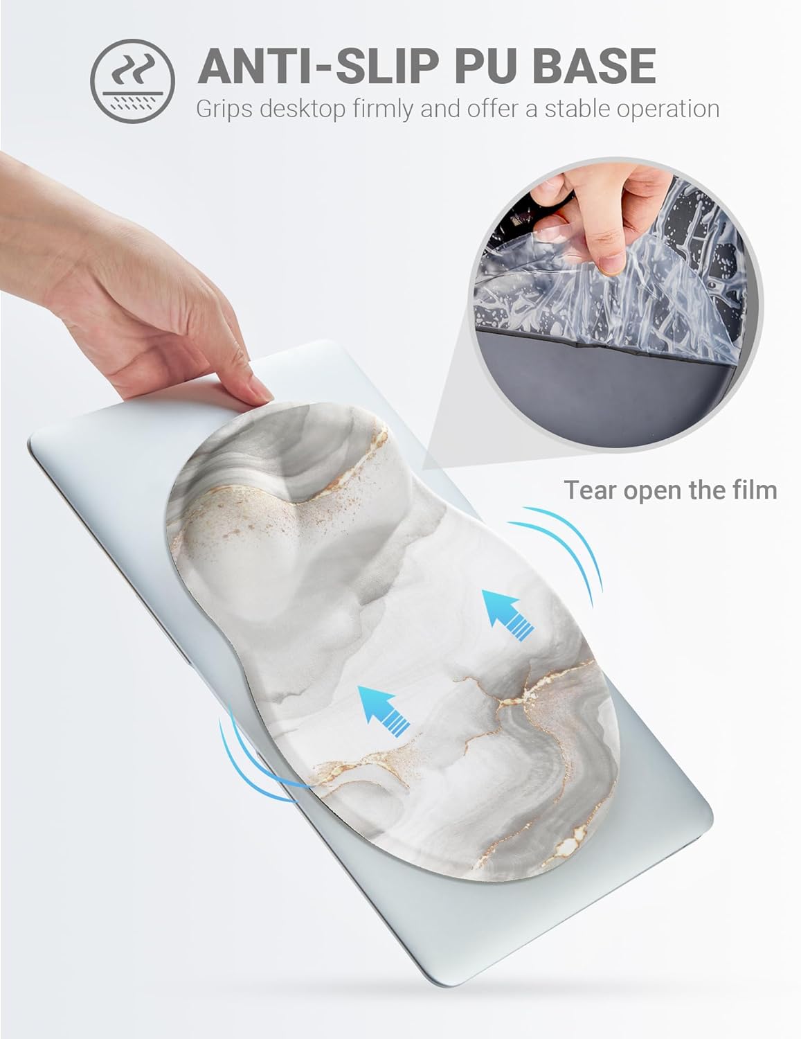 Ergonomic Mouse Pad Wrist Support, Comfortable Mouse Pad Wrist Rest, Relieve Wrist Pain Gel Mouse pad, Non-Slip Rubber Base Mousepad for Laptop, Computer(White Marble)