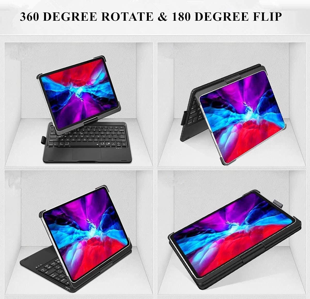 Keyboard Case for iPad 10.2 9th/8th/7th Gen, Rotating Case for iPad9/iPad8/iPad7 with Backlits Touchpad Keyboard-360° Rotatable Smart Cover with Pencil Holder, Silver