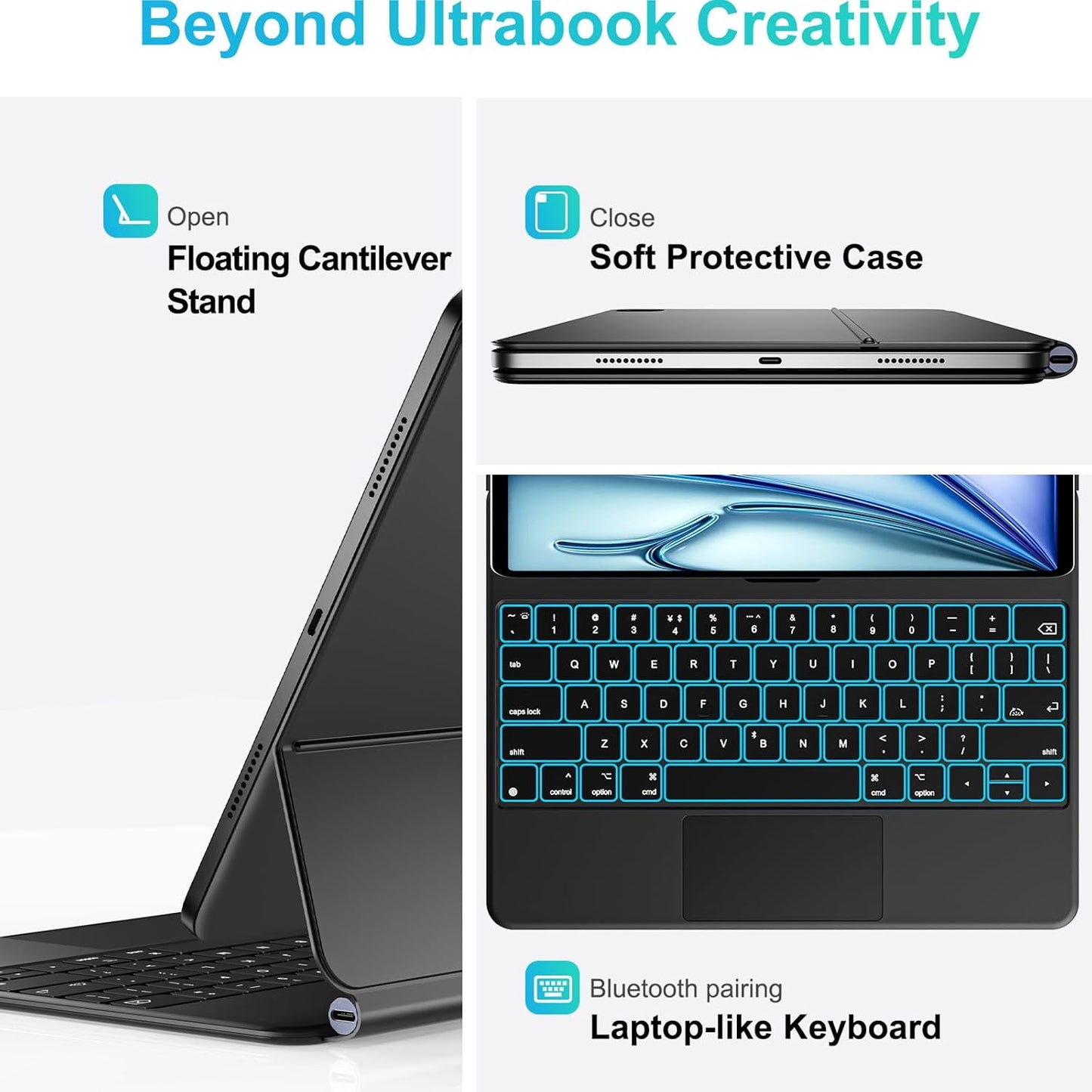 Keyboard Case for iPad Air 11" (M3 2025 / M2 2024) & iPad Pro 11"(1st/2nd/3rd/4th Gen), Slim Magic Keyboard with Multi-Touch Trackpad for 10.9"iPad Air 4th/5th Gen with 7-Color Backlit,Black