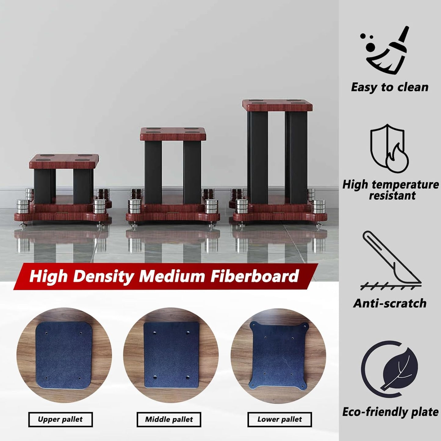 A Pair of Universal Speaker Stands, Heavy Duty Speaker Stands Holds Bookshelf Speaker Satellite Speaker Large Speaker, Vibration-Absorbing MDF Design, Holds 88lbs Speaker (Teak, 40cm/15.7in)