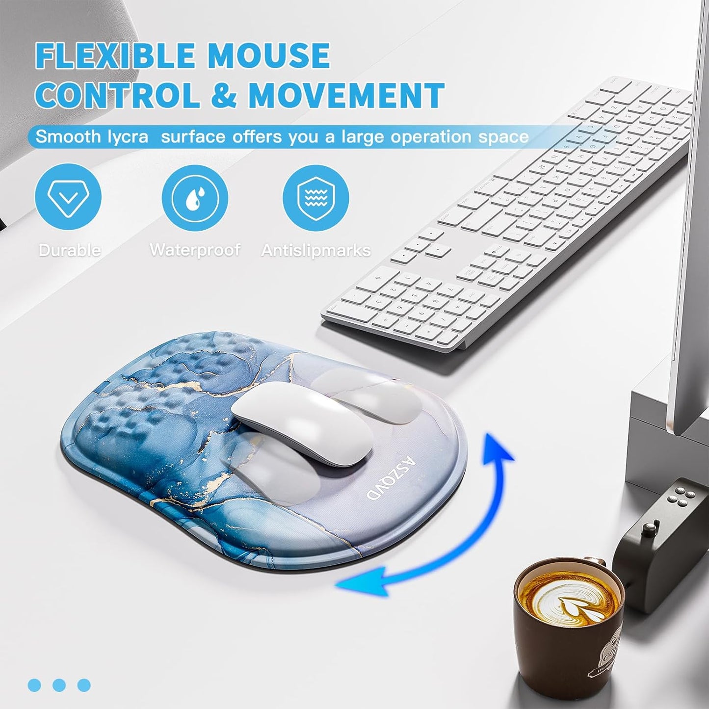 Mouse Pad with Wrist Rest, Ergonomic Mousepads with Wrist Support, Soft Lycra Fabric Memory Foam Office Desk Accessories for Comfort/Pain Relief/PC Gaming/Computer/Laptop (Pink Cyan Marble)