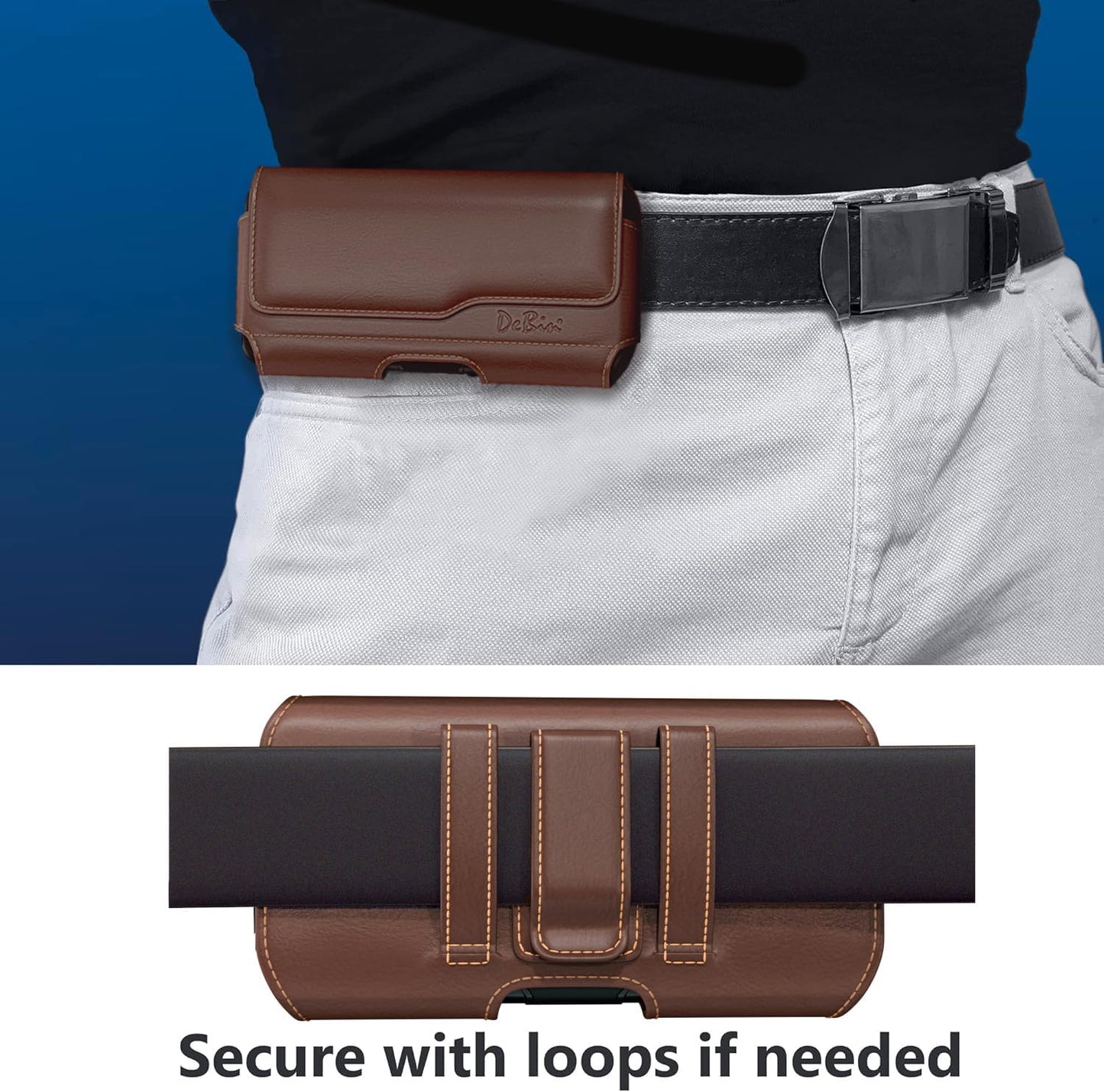 DeBin Holster for iPhone 17 17 Pro 16 Pro 16e 15 15Pro 14 13 12 11 Xs 10 X XR – Cell Phone Belt Holder Case with Clip for Men Women Pouch (Fits Protective Cover on) Brown