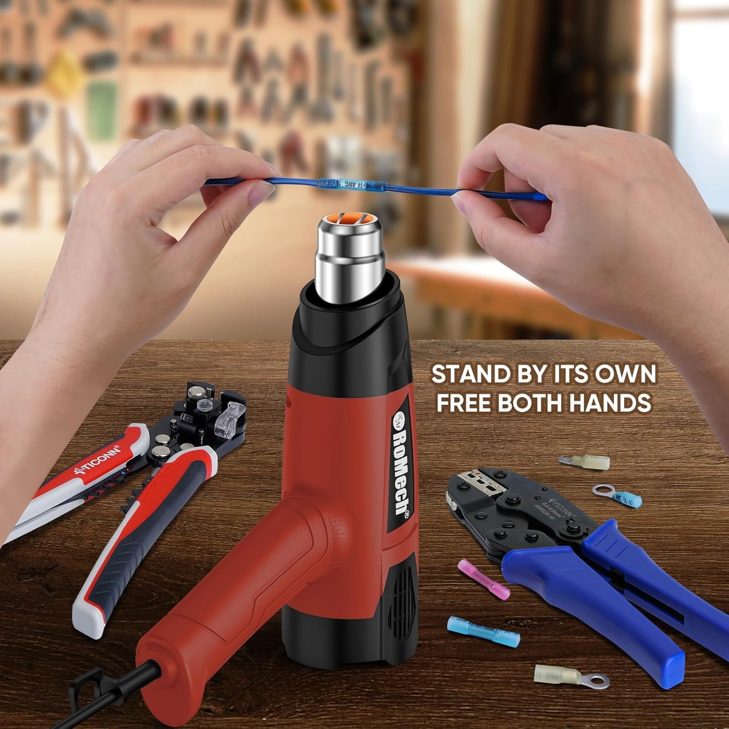 ROMECH 1500W Heavy Duty Heat Gun, Variable Temperature Control Hot Air Gun Kit with 2 Air Flow 120°F~1200°F and 4 Nozzles for Crafts Shrink Wrap (Red)