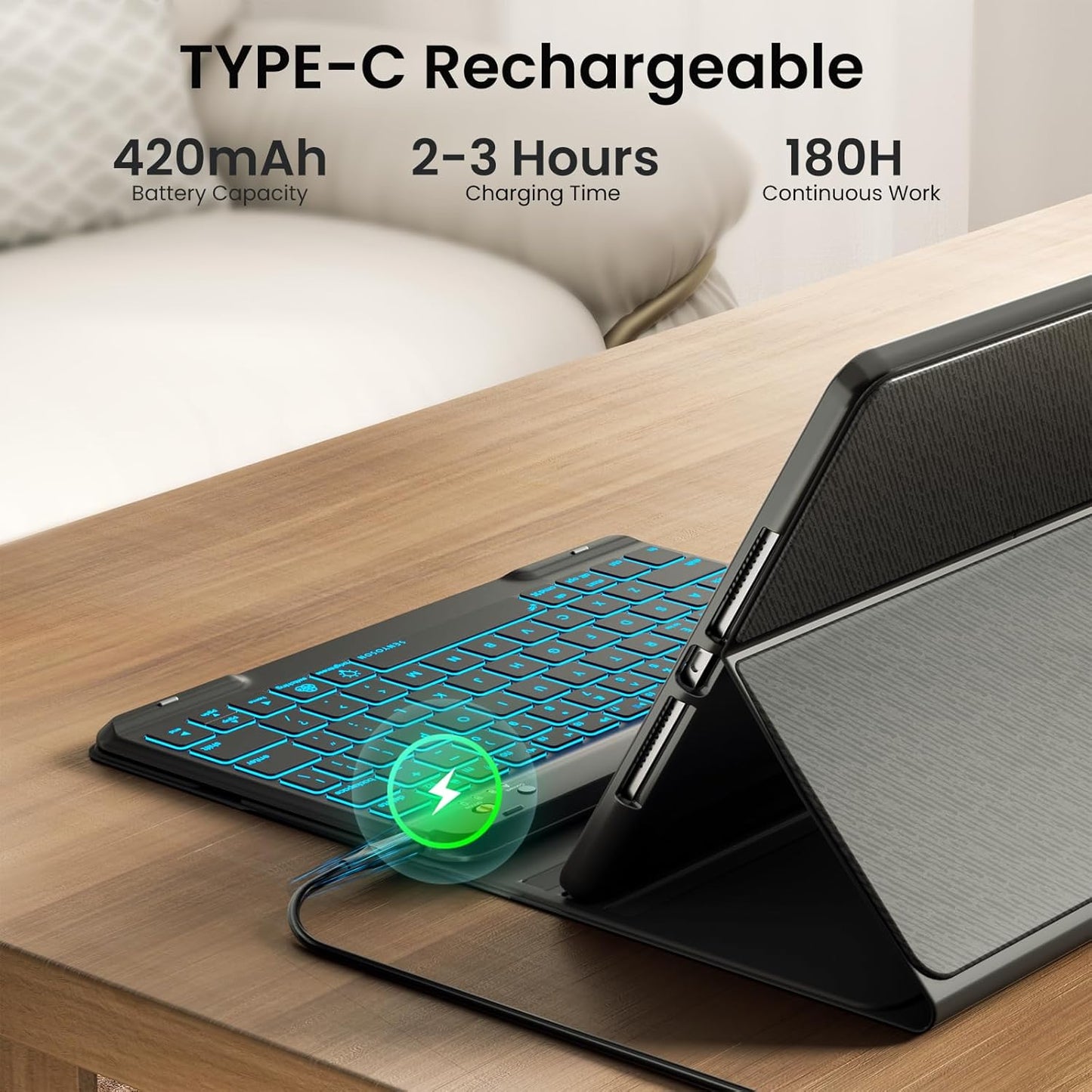 Keyboard Case for iPad Air 5th/4th Pro 11 inch, 7-Color Backlit Detachable Wireless Keyboard Case with Pencil Holder, Stand Folio Cover for Gen 2020/2022, Pro 4th/3rd/2nd/1st Gen, Black