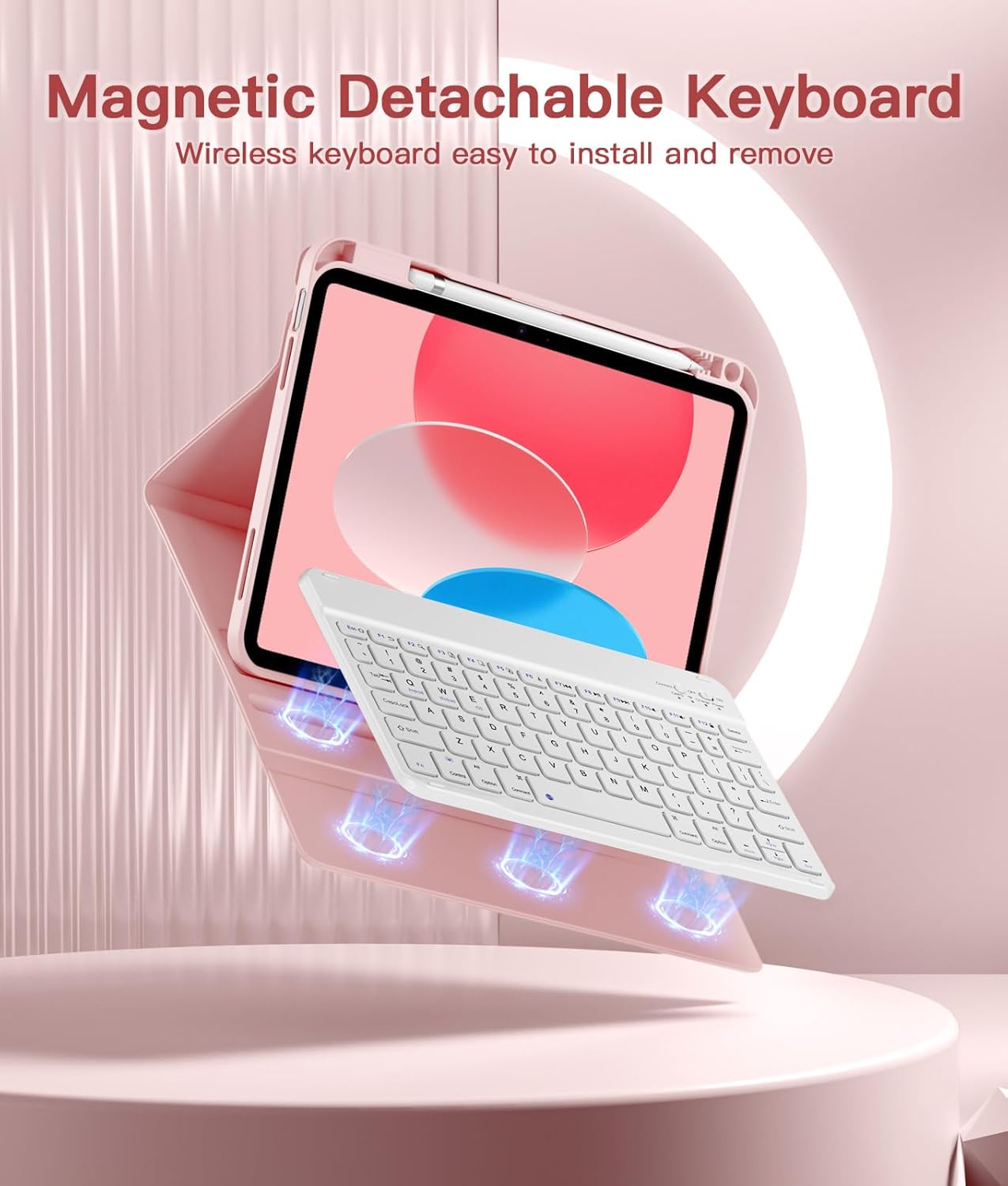 for iPad 10th Generation Case with Keyboard 10.9 Inch- Magnetic Wireless Keyboard Case with Pencil Holder Stain Proof Folio Cover for iPad (A16) 11th Gen 11 Inch 2025/10th Gen 2022 - Light Pink