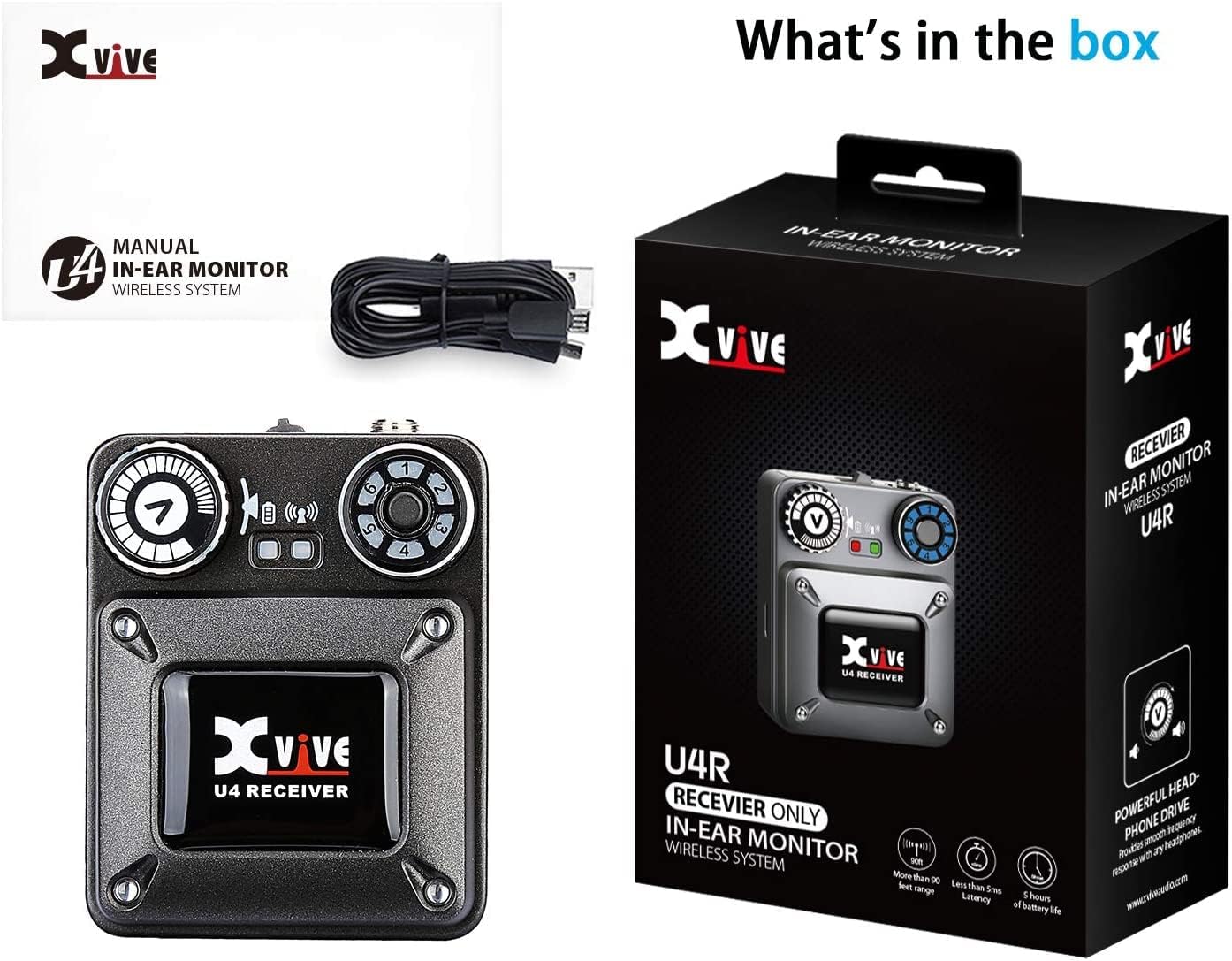 Xvive U4 Wireless in-Ear Monitor System Receiver Personal IEM for Studio, Band Rehearsal,Live Performance (U4 Receiver ONLY)