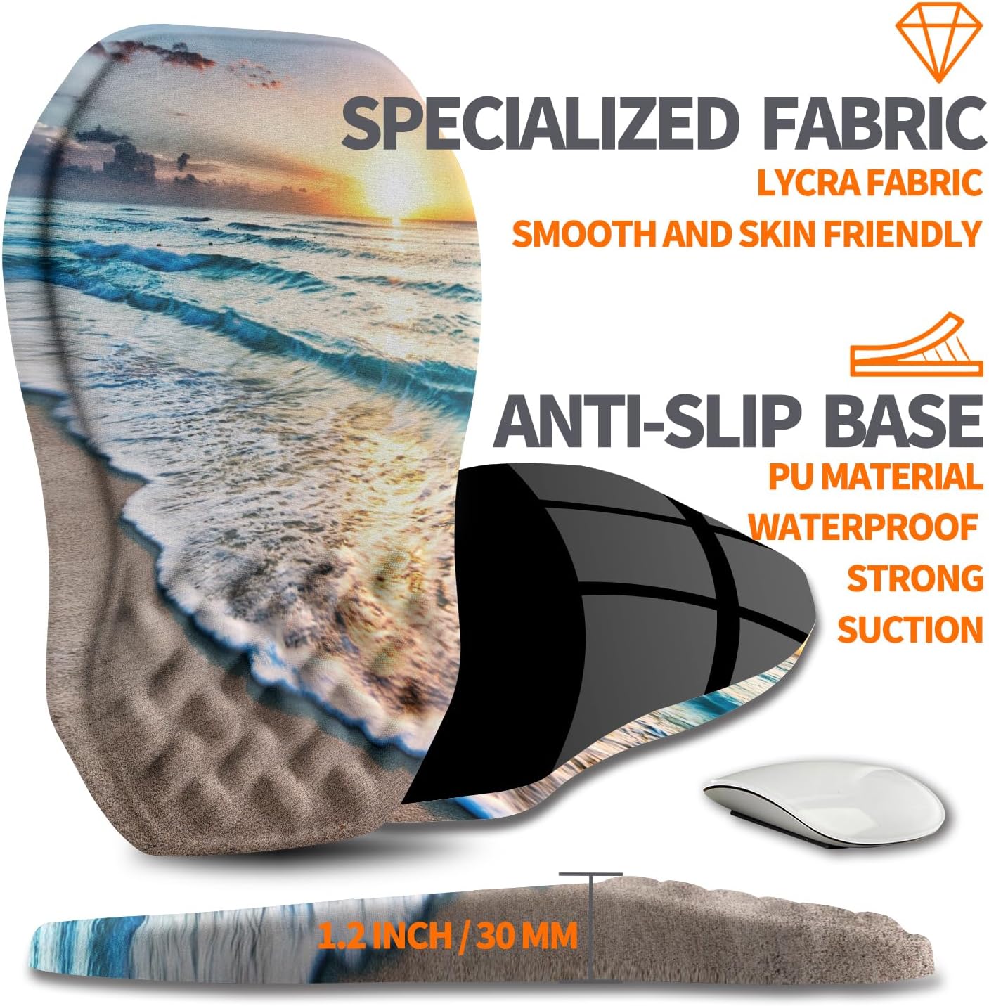 Ergonomic Slope Mouse Pad Wrist Support, Wrist Rest Mousepad for Carpal Tunnel Pain Relief with Massage Bulge and Slow Rebound Memory Foam (12x8 inch, Sunrise Beach)