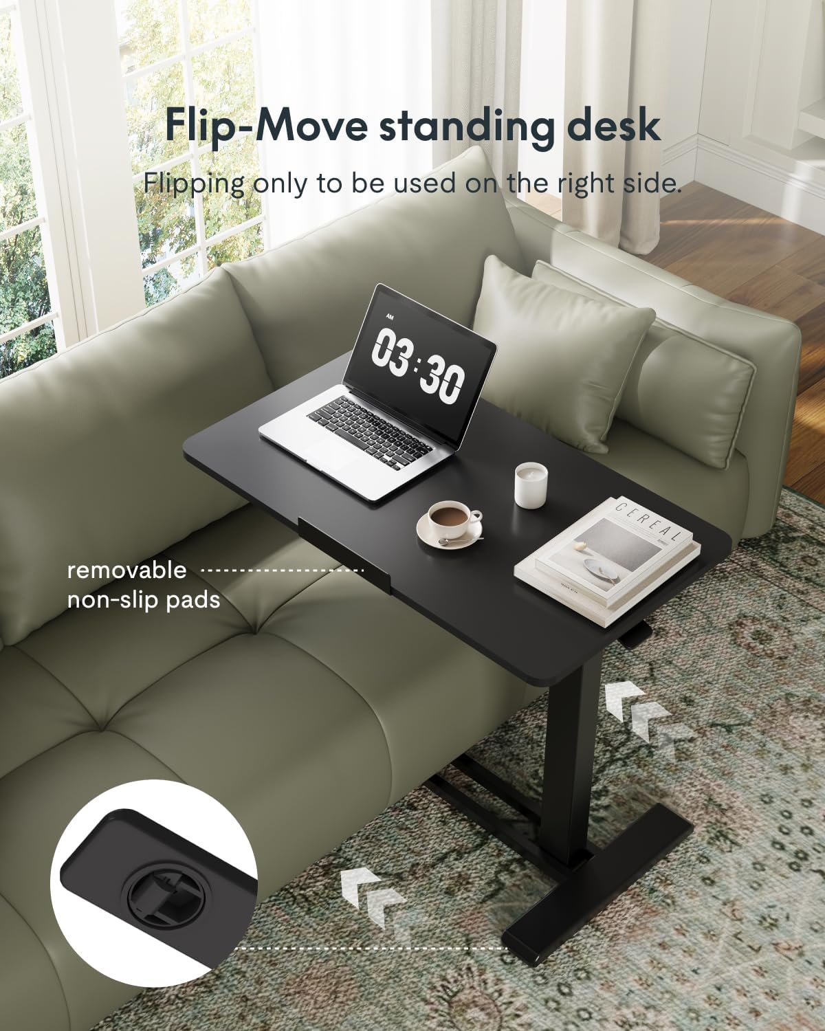 FLEXISPOT H7 PRO Mobile Standing Desk Adjustable Overbed Table Pneumatic with Wheels 90°Tiltable Portable Laptop Desk Rolling Computer Cart Foldable Bedside Table(27.6" W x 15.7" D, Black)