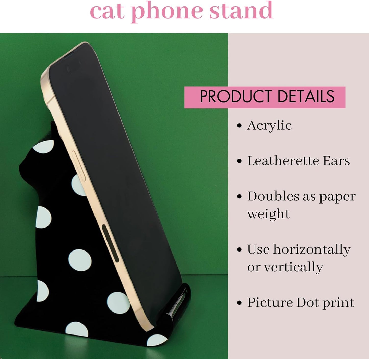 kate spade new york Acrylic Cell Phone Stand, Novelty Phone Holder for Desk, Black Cat (Picture Dot)