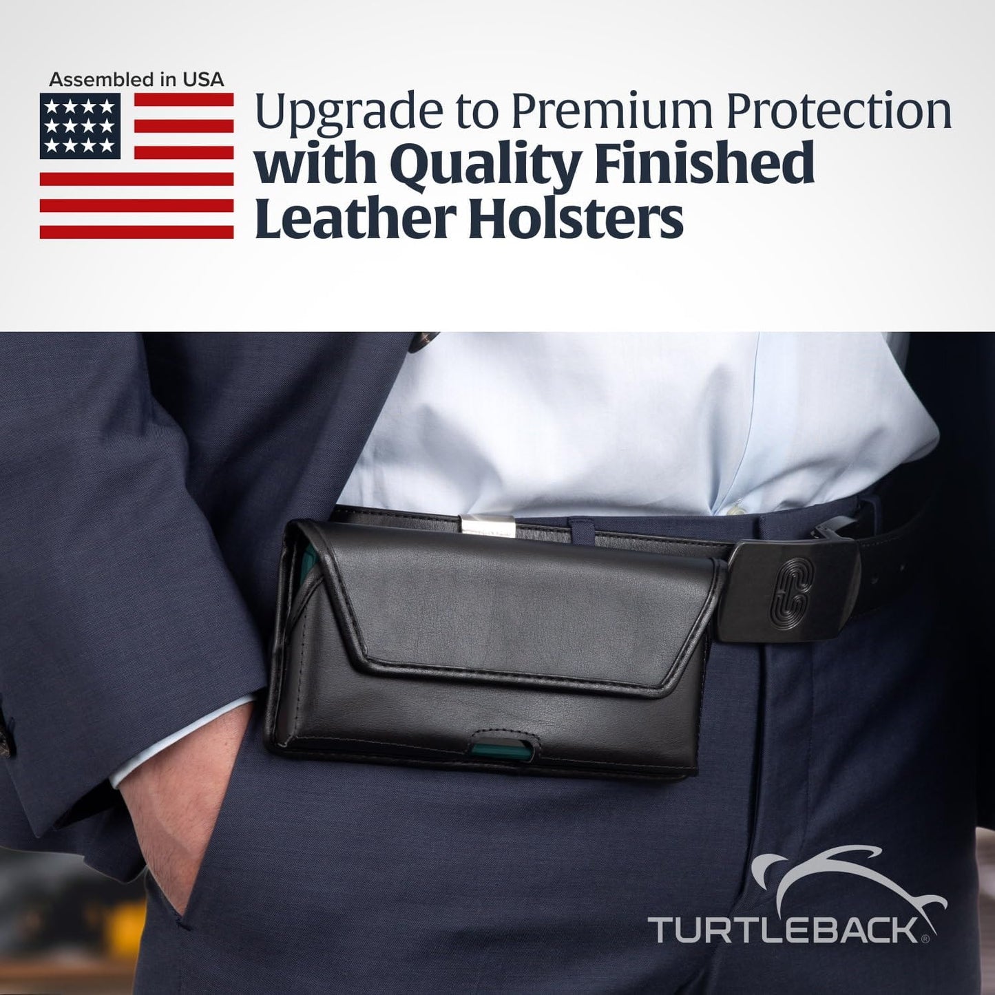 Turtleback Belt Clip for iPhone 16 Pro, 16e, 15 pro 14 Pro 13 Pro -Small- Fits w/Slim MagSafe Style Cases - Premium Black Leather, Horizontal Belt Holder, Magnetic Closure HD Rotating Belt Clip