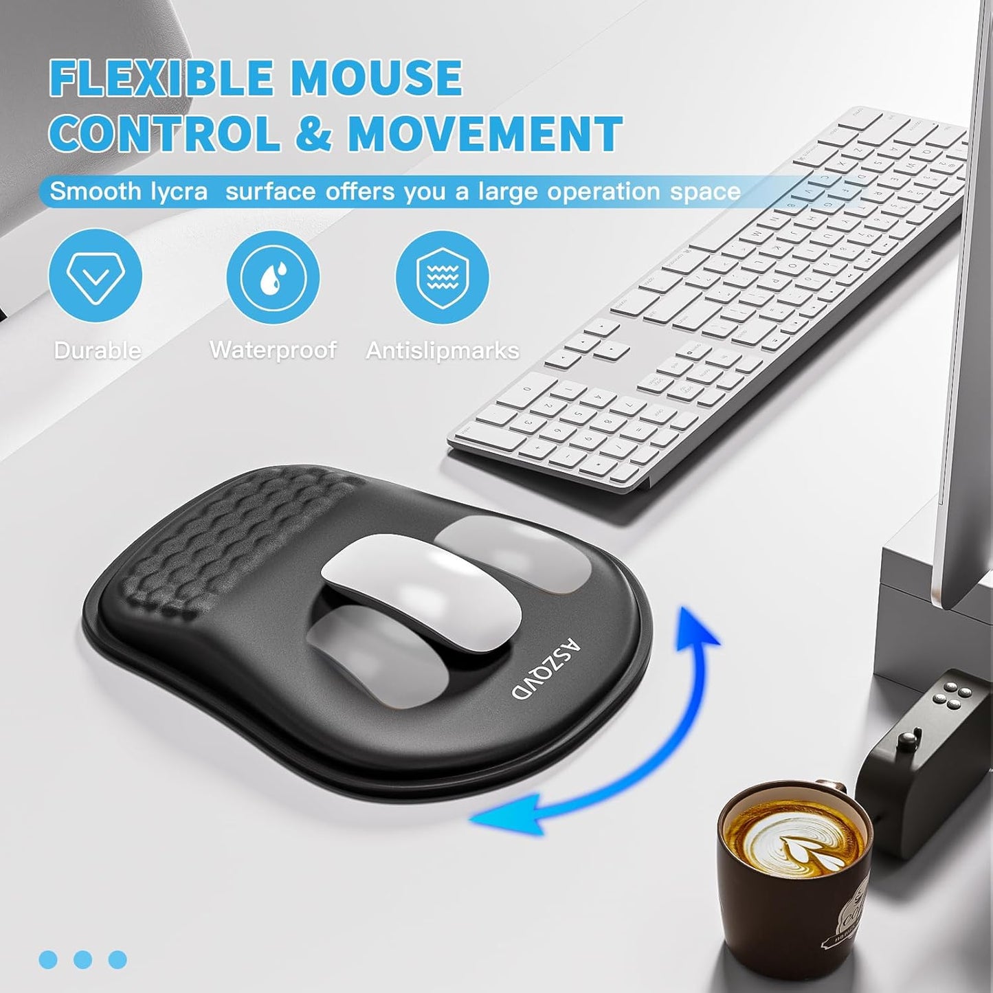 Mouse Pad with Wrist Rest, Ergonomic Mousepads with Wrist Support, Soft Lycra Fabric Memory Foam Office Desk Accessories for Comfort/Pain Relief/PC Gaming/Computer/Laptop (Black)