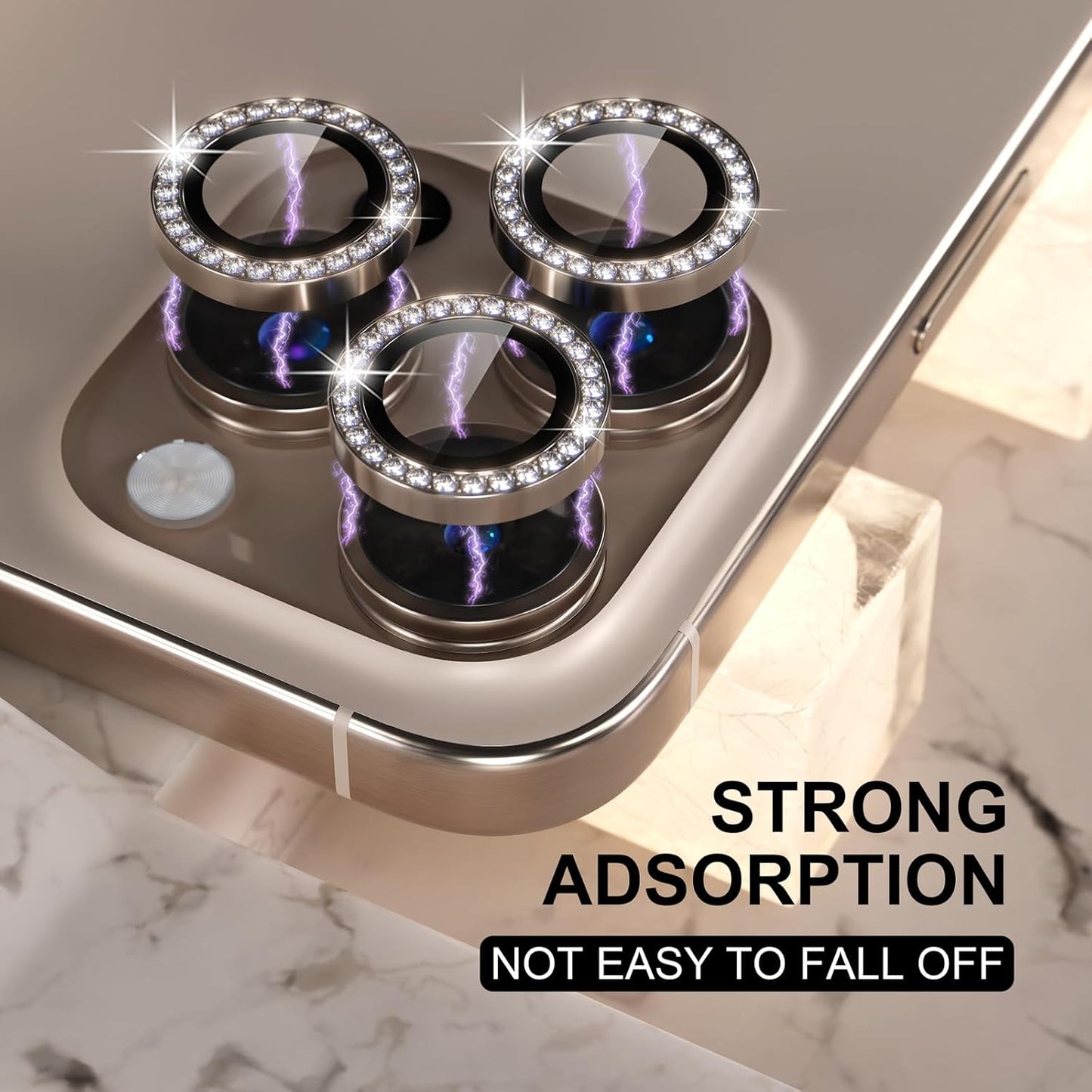 Choiche Compatible for iPhone 16 Pro/iPhone 16 Pro Max Camera Lens Protector Bling, 9H Tempered Glass Camera Cover Screen Protector Metal Ring Decoration Accessories (Diamond-Titanium Desert)
