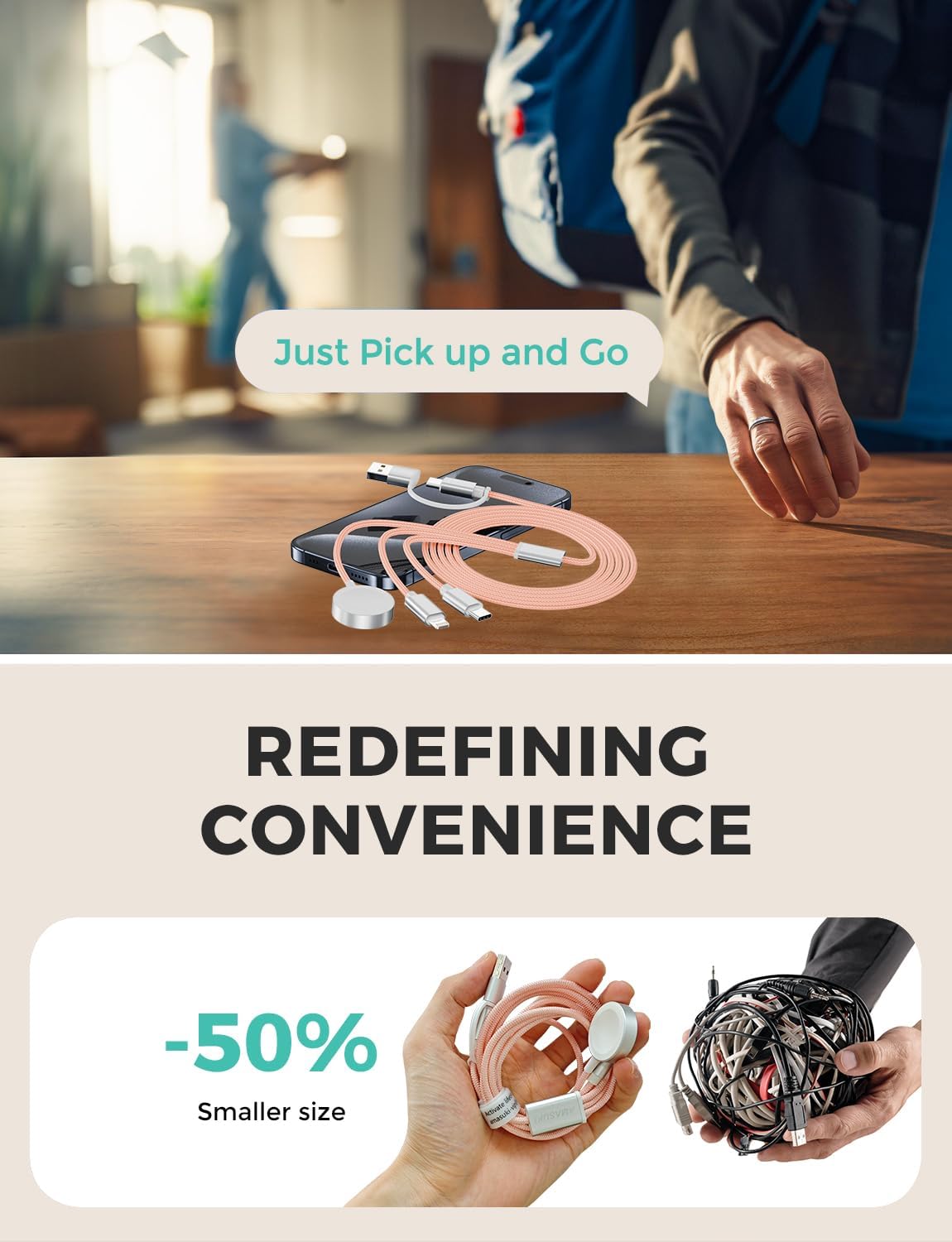 Pink-Upgraded 3 in 2 USB C Cable for Watch Charger Phone Charger USB C Multi Fast Charging Cable Compatible with Watch Ultra/SE/10/9/8/7/6/5/4/3/2/1 & Phone 16/15/14/Galaxy S23-4FT