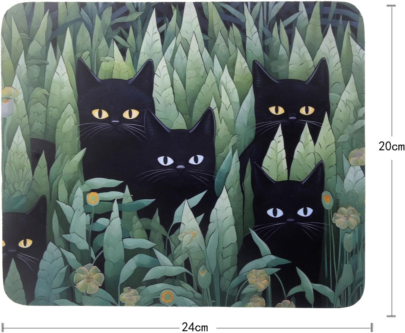 Mouse Pad, Gaming Mouse Pad, Non-Slip Rubber Base Mouse Mat with Designs for Laptop, Computer & Office, 9.5 x 7.9 x 0.12 inches (Black Cats in Grass)