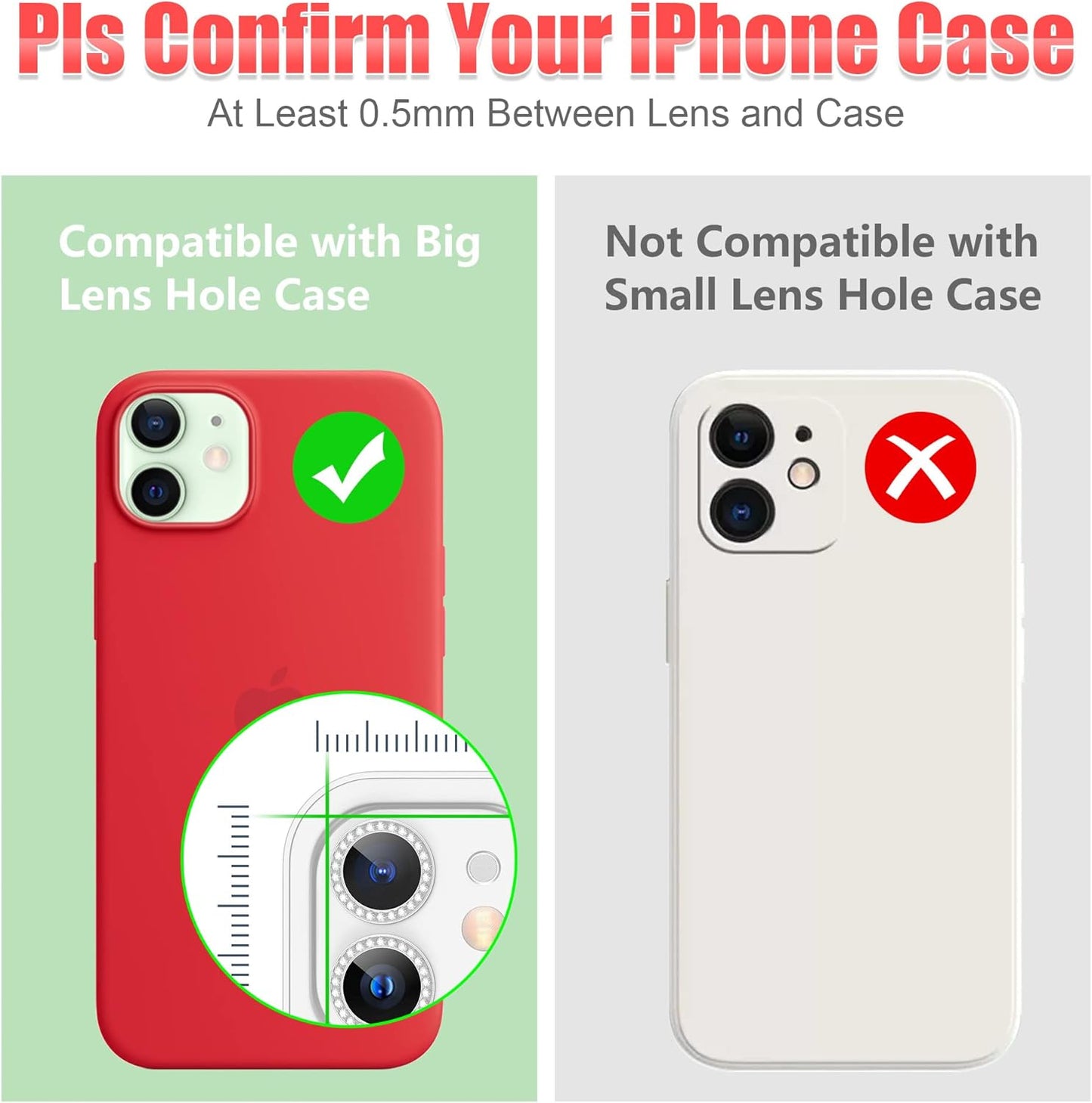 AGVEE 3+3 6 Pack for iphone 12 Pro/12/12 Mini/11 Pro Max/11 Pro/11 Camera Lens Cover Protector, Bling Diamond & Bling Glitter Metal Ring 9H Tempered HD Glass Camera Protector, Bling-Silver