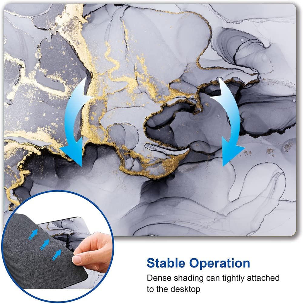 Hokafenle Gray Gold Black Marble Mouse Pad, Gaming Mouse Mat with Custom Design, Non-Slip Rubber Base Mousepad, Waterproof Office Mouse Pads, Desktop White Ink Marble 9.5 x 7.9 Inch