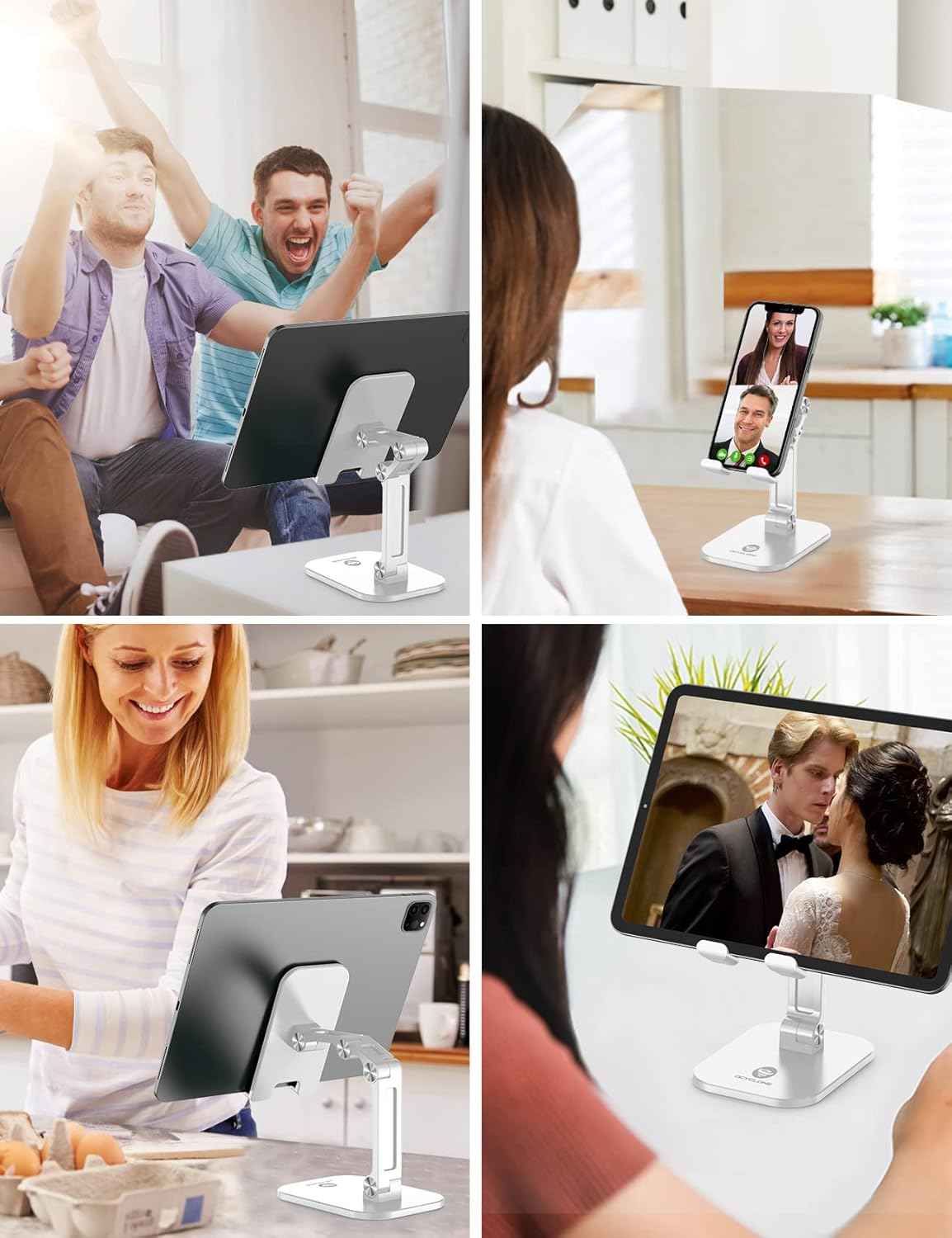 OCYCLONE Phone Stand, Adjustable Height and Angle Foldable Cell Phone Stand Holder for Desk, Taller iPhone Stand Compatible with 4.7"-13" Smartphones iPad Tablet, White