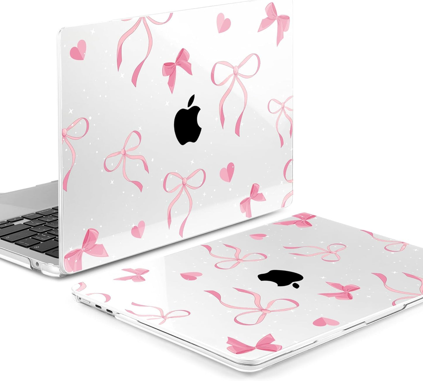 MEEgoodo Case for M4/M3/M2 MacBook Air 13.6 inch Case 2025 2024 2022, Fit Model A3240/A3113/A2681, Laptop Hard Shell with Keyboard Cover Compatible with MacBook Air 13 inch, Pink Ribbons Bows