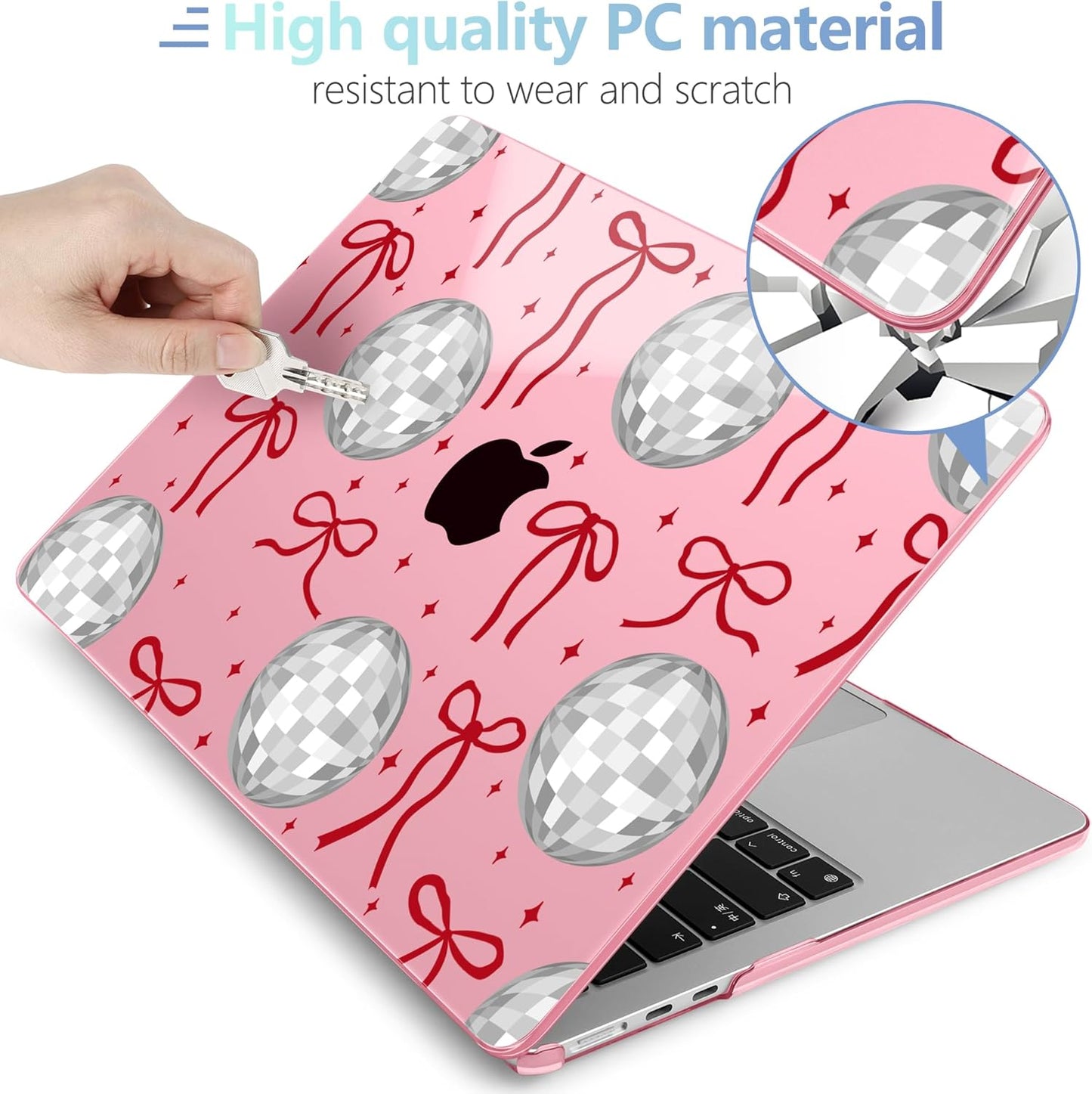 MEEgoodo Case for M4/M3/M2 MacBook Air 13.6 inch Case 2025 2024 2022, Fit Model A3240/A3113/A2681, Laptop Hard Shell with Keyboard Cover Compatible with MacBook Air 13 inch, Disco Balls & Red Bows