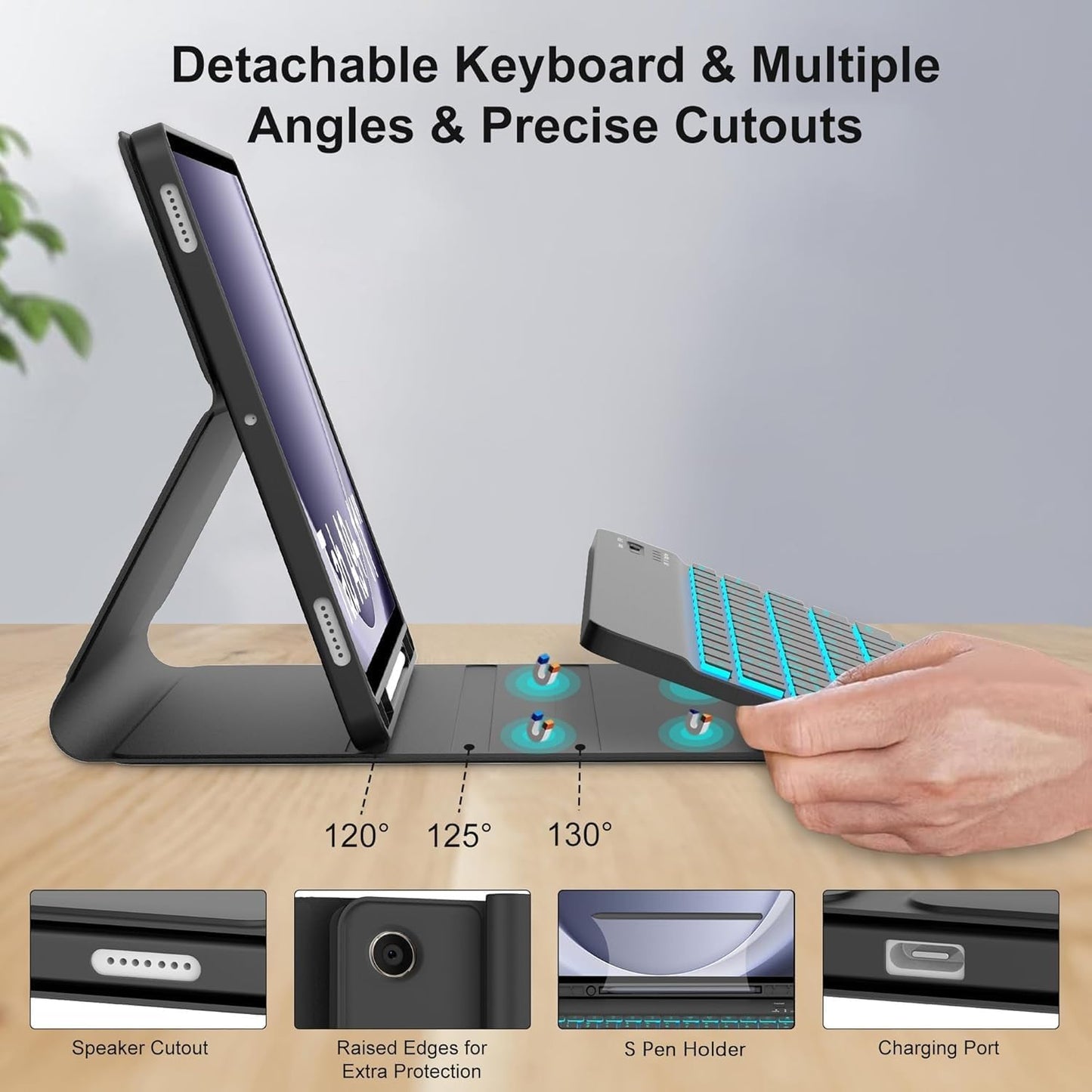 Keyboard Case for Samsung Galaxy Tab A9 Plus 5G 11 inch 2023 (SM-X210/X216/X218), 7 Color Backlit Detachable Keyboard Bluetooth, Smart Folio Cover with S Pen Holder for Galaxy Tab A9+ 11"(Dark Blue