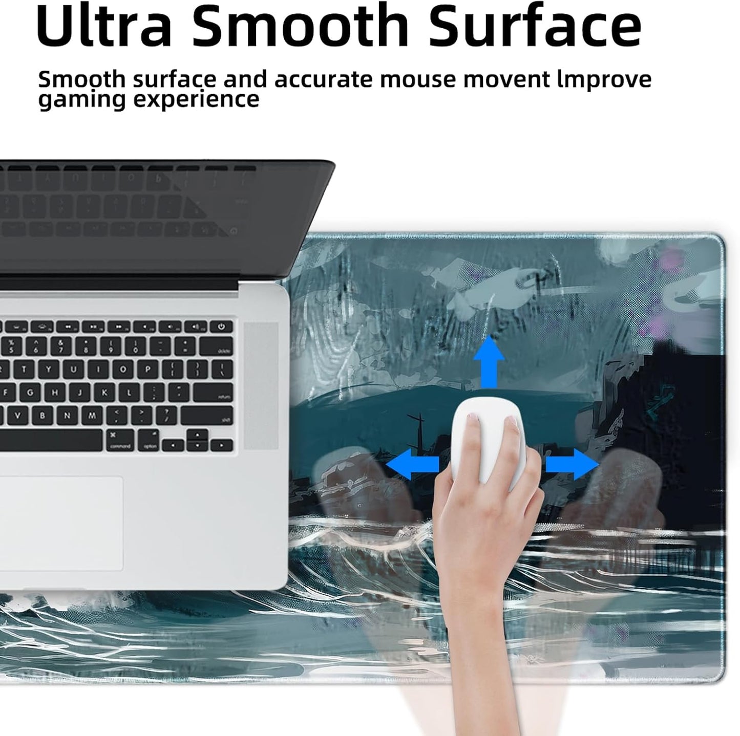 Galdas Gaming Mouse Pad XXL XL Large Long Extended Big Mousepad Non-Slip Rubber Keyboard Mouse Pad with Stitched Edges for Laptop Home Office (31.5x11.8x0.08 Inch) … (Ink Painting)