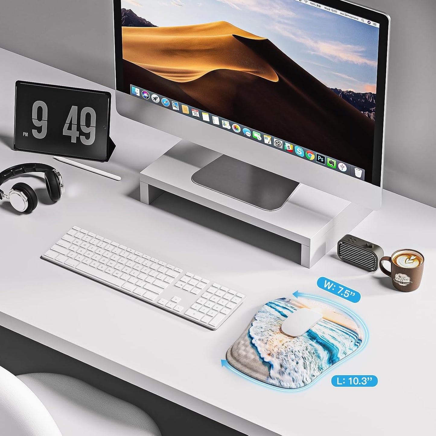 Mouse Pad with Wrist Rest, Ergonomic Mousepads with Wrist Support, Soft Lycra Fabric Memory Foam Office Desk Accessories for Comfort/Pain Relief/PC Gaming/Computer/Laptop (Seaside Sunset)