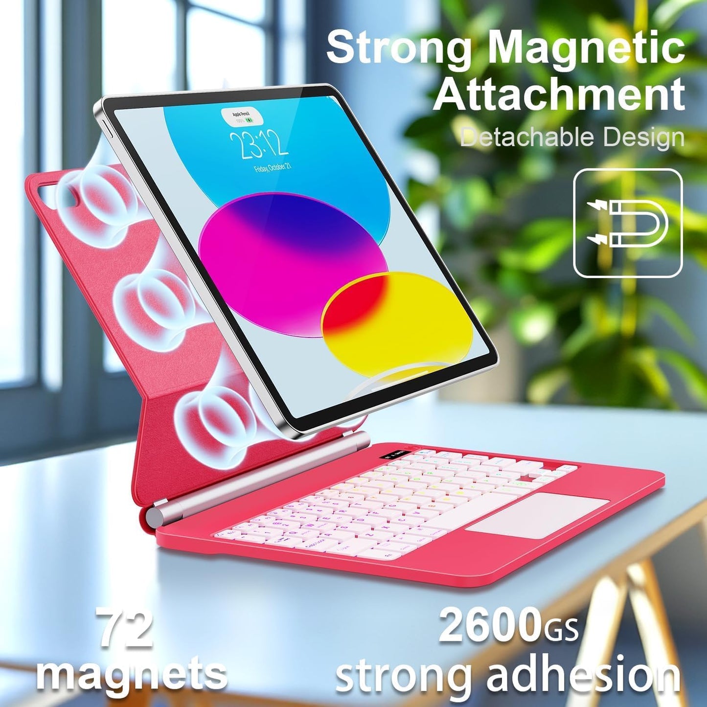 for iPad 11th (A16) & 10th Generation Case with Keyboard – Magic-Style Magnetic – Floating Cantilever Stand - Multi-Touch Trackpad Keyboard Case for iPad 11 inch 2025&10th Gen 10.9 inch (Rose Red)