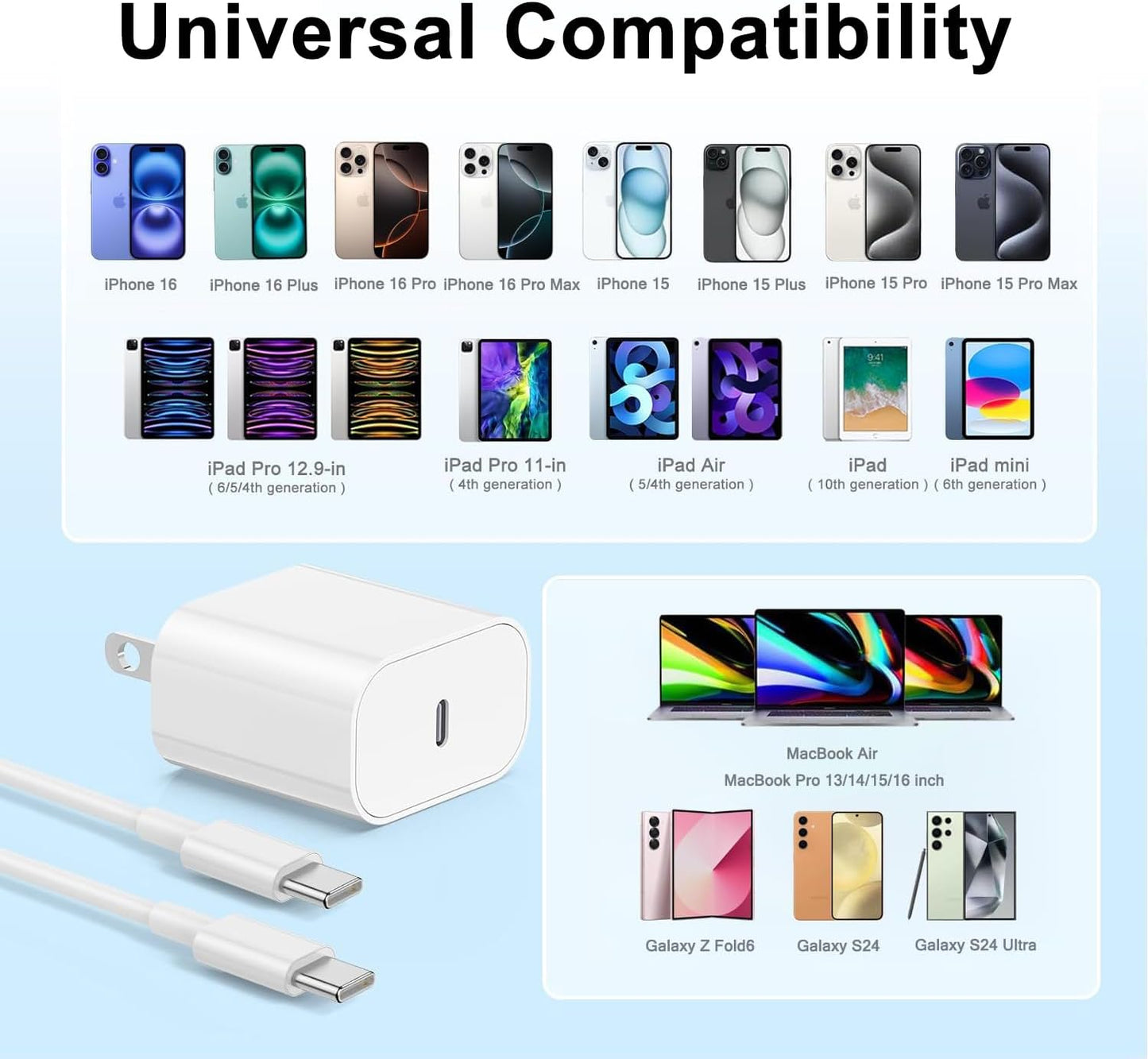 iPhone 16/15 Pro Charger Fast Charging,2Pack 20W USB C Fast Charger Block 6FT USB C to C Charging Cable Cord for Apple iPhone 16 Pro Max/16E/16/15/15 Pro/15 Pro Max/15 Plus,iPad Air/Pro 13/12.9/11inch