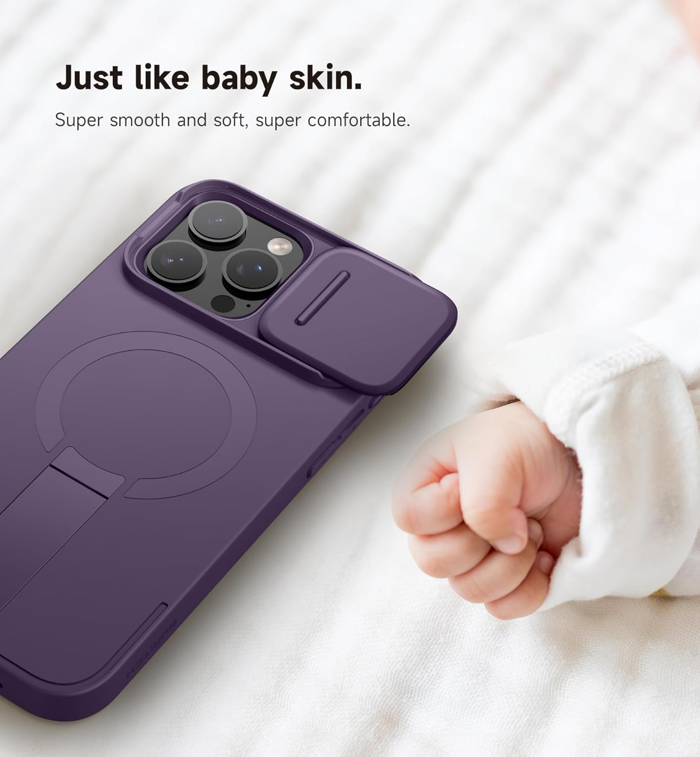 SURITCH for iPhone 16 Pro Max Case with Magnetic Camera Slide Cover and Adjustable Kickstand, Compatible with MagSafe, Shockproof Bumper Case Slim Protective Cover 6.9 Inch, Dark Purple