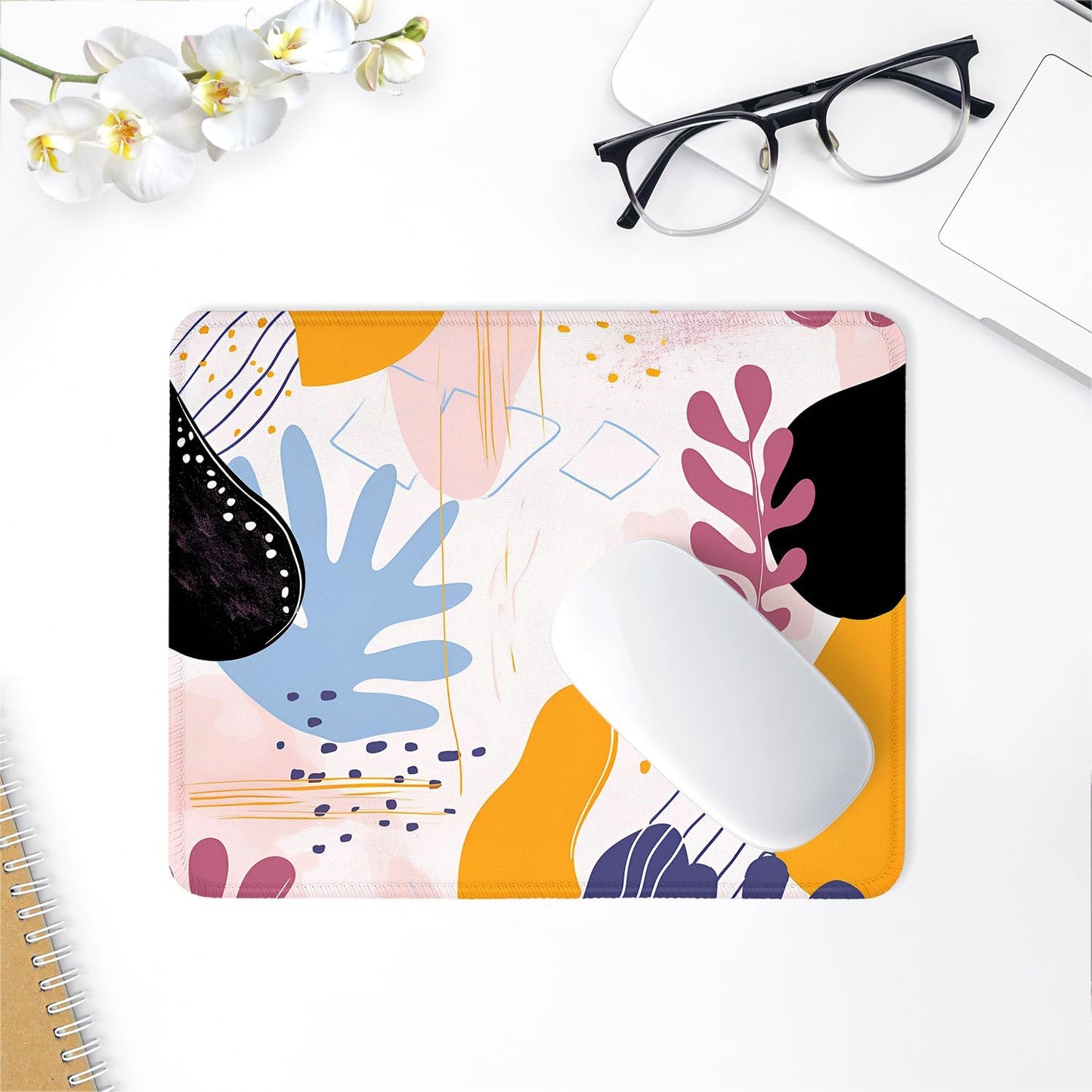 ITNRSIIET Mouse Pad with Stitched Edge Premium Textured Smooth Precise Operation Waterproof Washable Non-Slip Rubber Base Desktop Protection Mat, 10.2×8.3×0.12 inches, Art Style Pattern