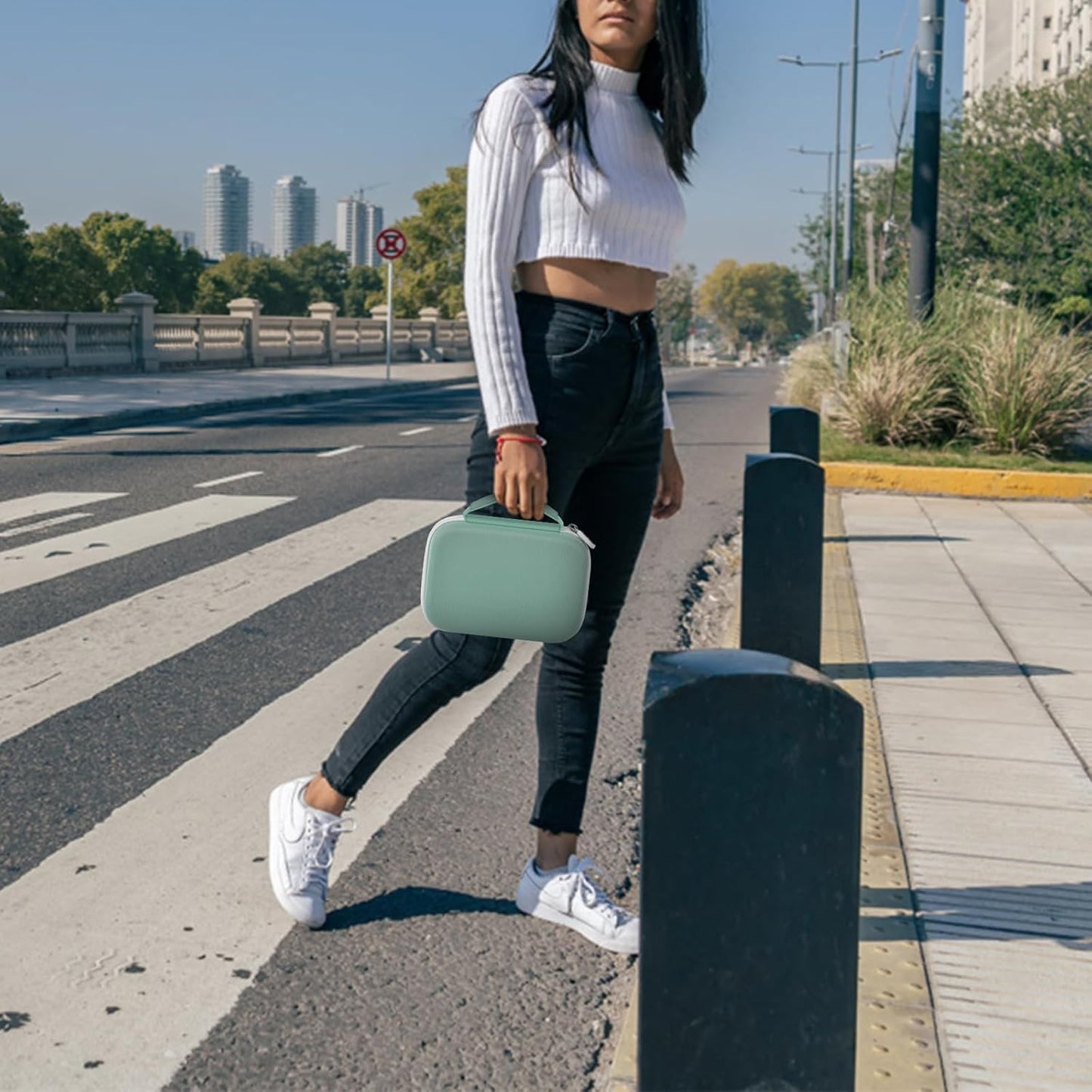 Case Compatible with Phomemo M110 Label Maker - Portable Mini Bluetooth Thermal Label Maker Carrying Storage Bag for Printer Labels, USB Cable and Accessories Black (Box Only)-Green