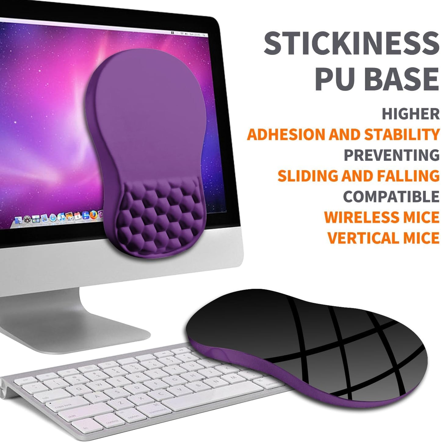 Ergonomic Joint Wrist Support Mouse Pad with Memory Foam Cushion Massage Bump, Carpal Tunnel Pain Relief Mousepad Slope Design for Wrist Rest, 11.8x7.9 in, Dark Violet