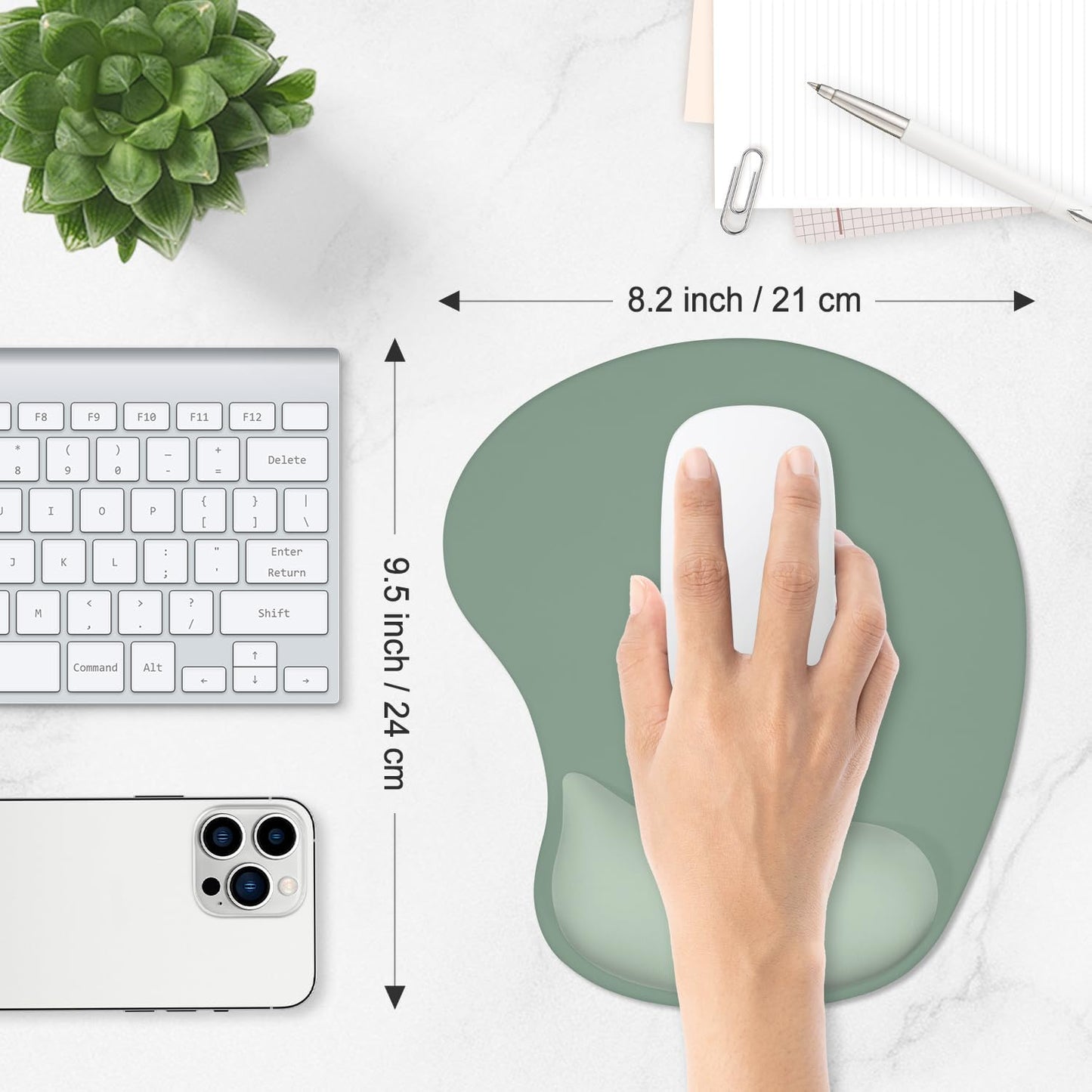 ITNRSIIET Ergonomic Mouse Pad, Cushioned Gel Wrist Rest, Non-Slip Base, Smooth Surface, Compatible with All Mice for Office & Gaming, Desk Accessory, 9.5 x 8.2 inch, Sage Mint Gradient