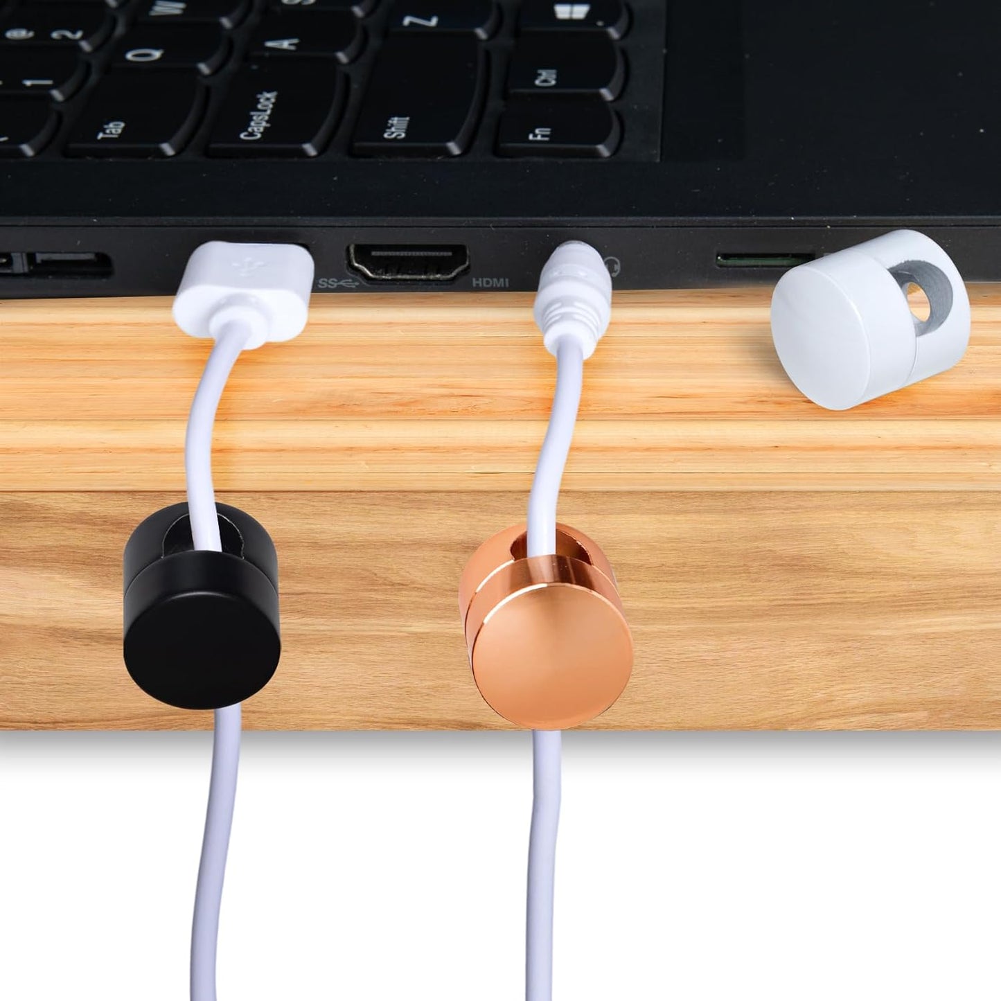 3 Sets Charger Holders for Cords, Adjustable Cable Anchor Holders, Adhesive Metal Cord Clips, Cable Management Wire Organizers for Desk, Office, Nightstand - Matte Black, White, Rose Gold