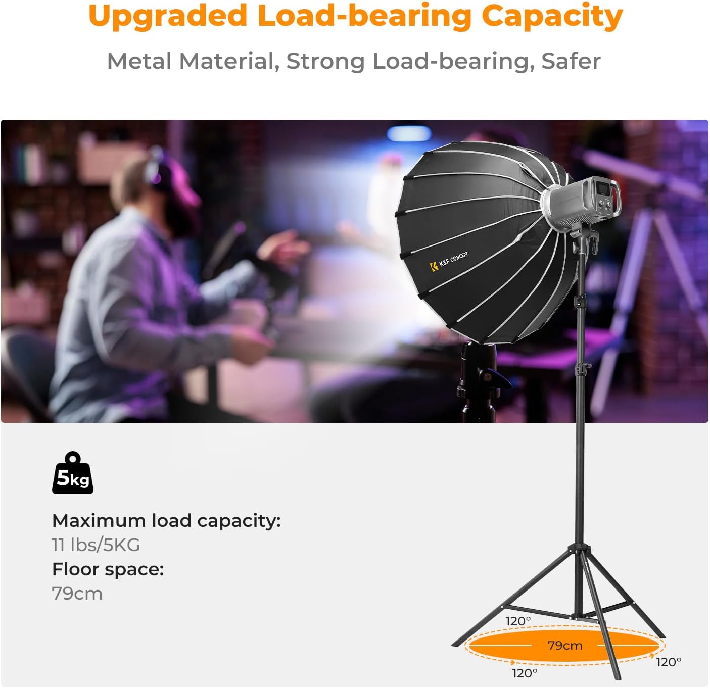 K&F Concept Light Stand for Photography, 6.5ft/2M Portable Extendable Photo Video Tripod Stand, Lighting Tripod with 1/4" Screw for Lighting/Strobe Light/Webcams/Cameras/Softbox, with Storage Bag