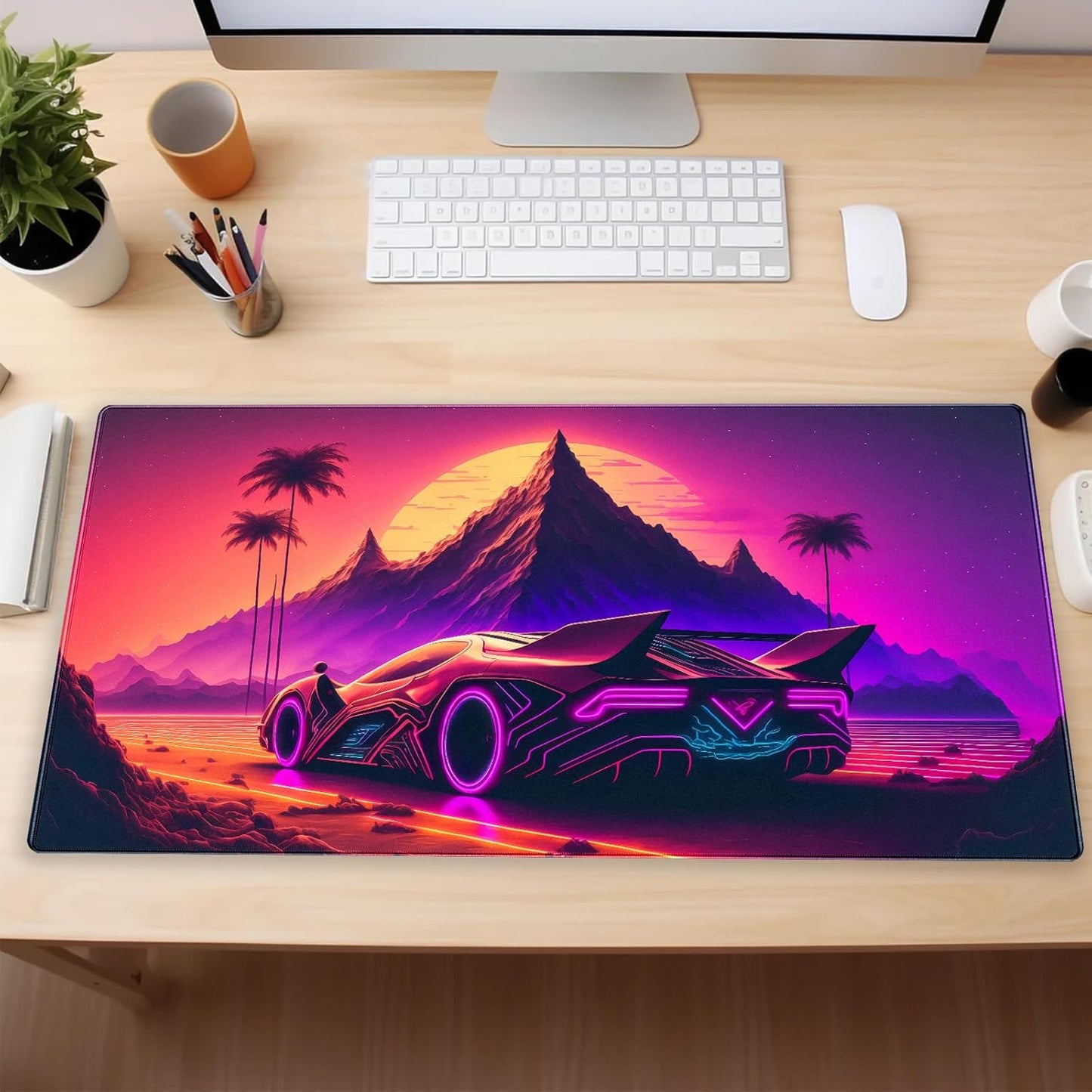 Purple Cyberpunk Fantasy Gaming Mouse Pad - XL Extended Sci-Fi Neon City Design Desk Mat for Computers, Office & Gaming (31.5" x 15.7")