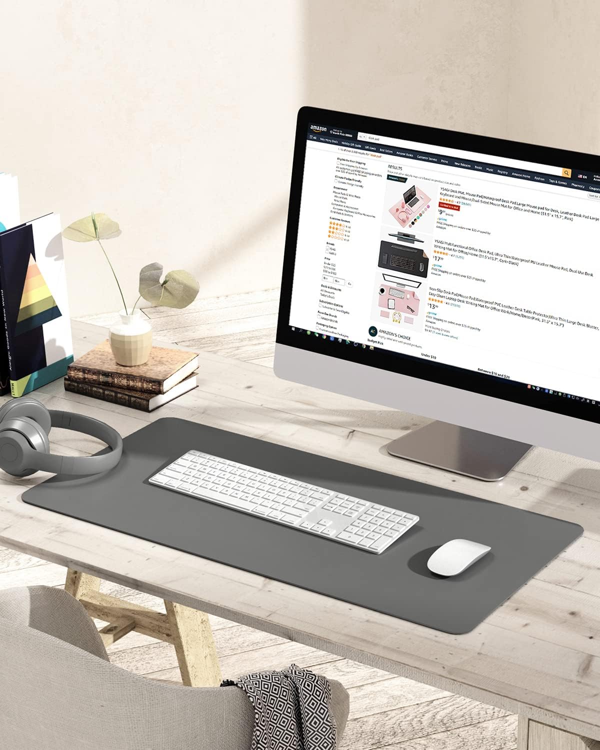 YSAGi Non-Slip Leather Desk Pad, Waterproof Laptop Computer Desk Keyboard Mat, Table Protector Blotter Mat, Large Mouse Pad for Office/Work/Home/Decor(Dark Gray, 31.5" x 15.7")