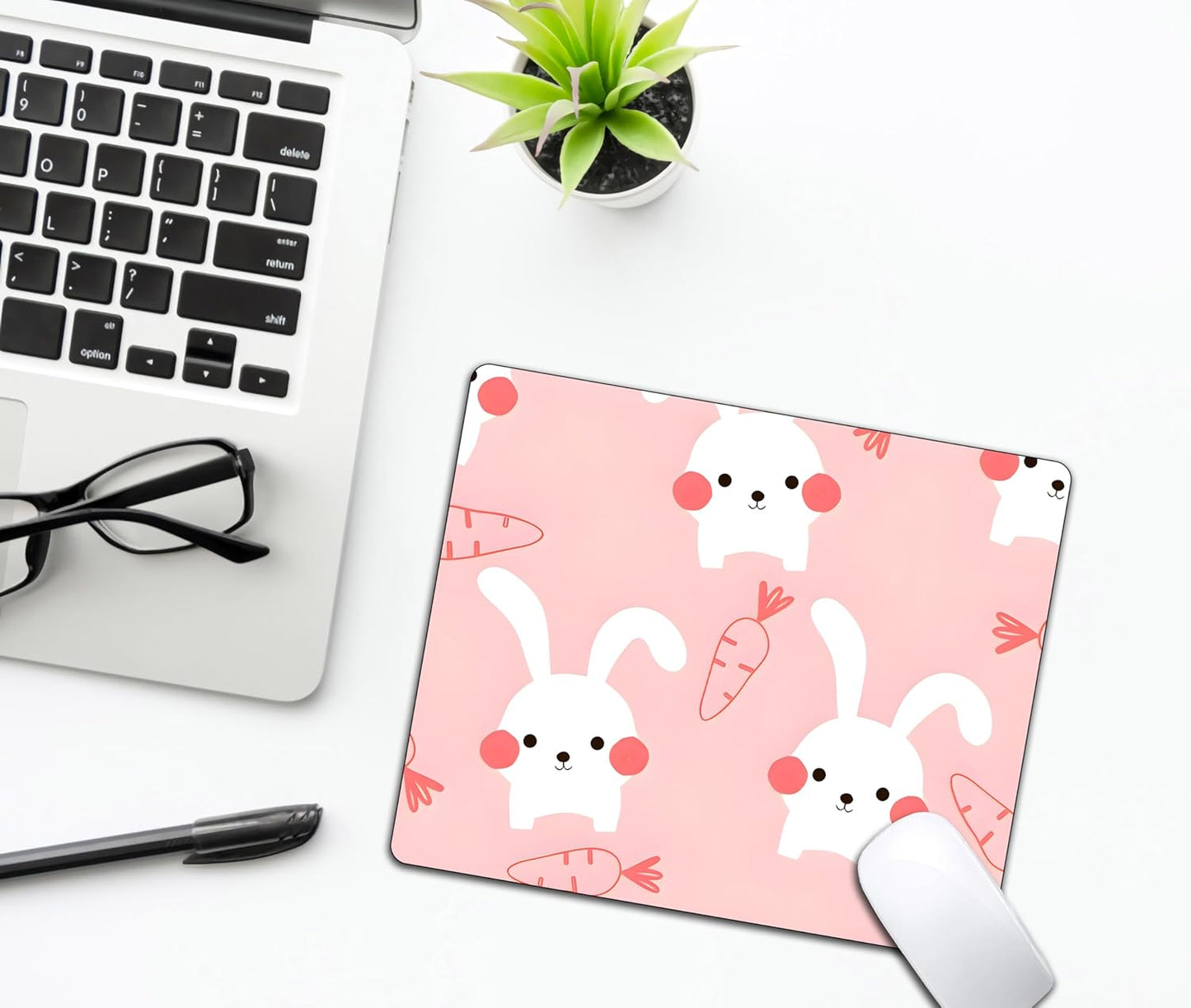 Pink Kawaii Rabbit Mouse Pads for Desk, Portable Wireless Computer Mouse pad Small Design with Women, Non-Slip Rubber Base Laptop Mousepad 9.5" x 7.9" Smooth Surface for Office & Travel