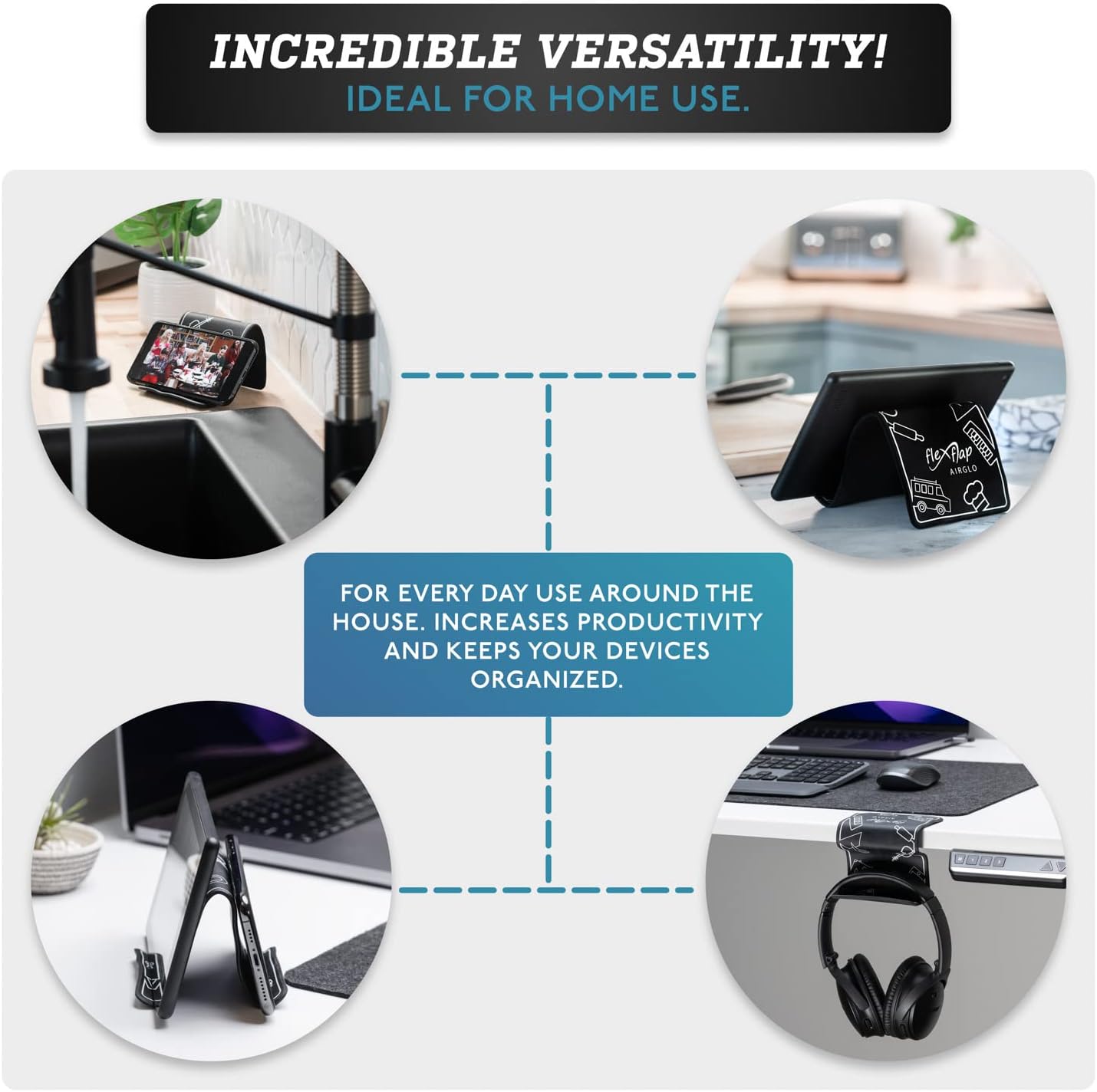 AirGLO Flex Flap - Adjustable, Portable Phone Stand for Travel, Home, Desk, Bed, Treadmill, iPad, Tablet