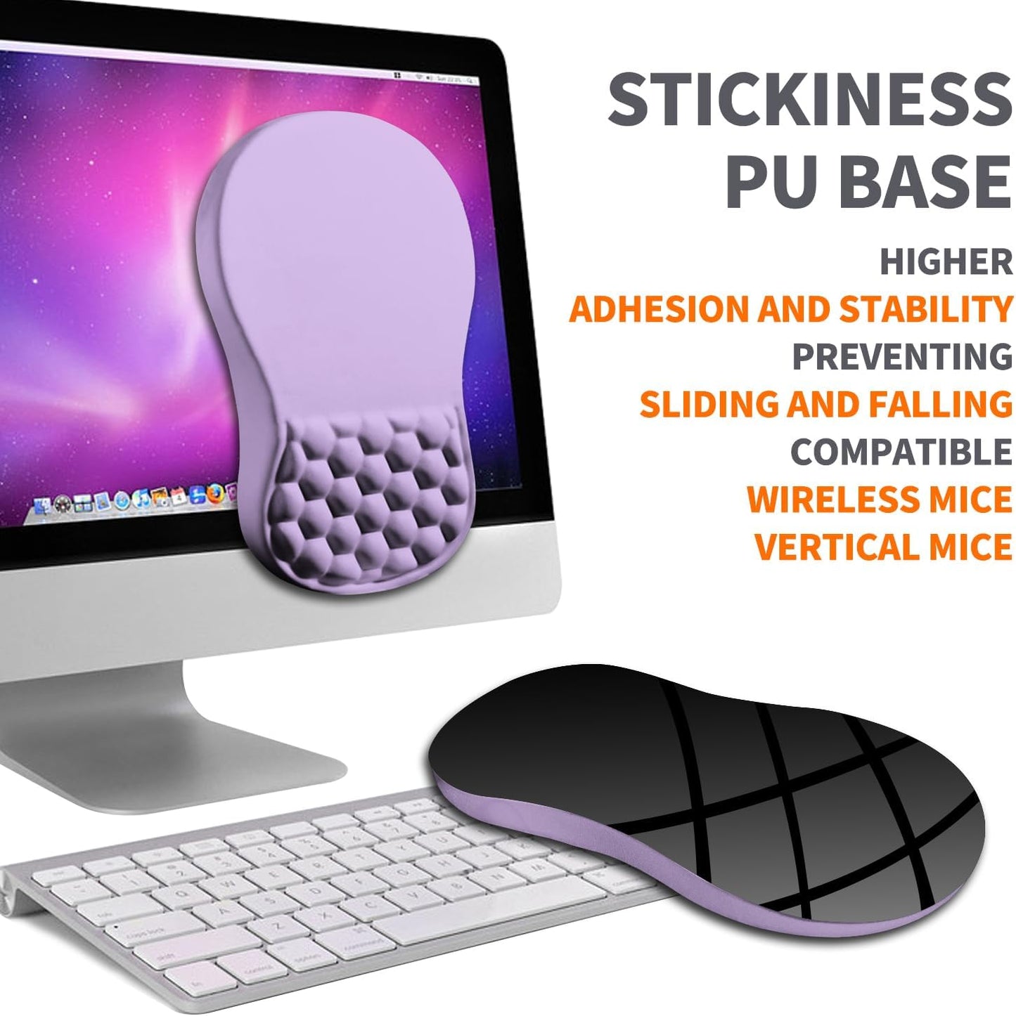 Ergonomic Joint Wrist Support Mouse Pad with Memory Foam Cushion Massage Bump, Carpal Tunnel Pain Relief Mousepad Slope Design for Wrist Rest, 11.8x7.9 in, Pale Purple