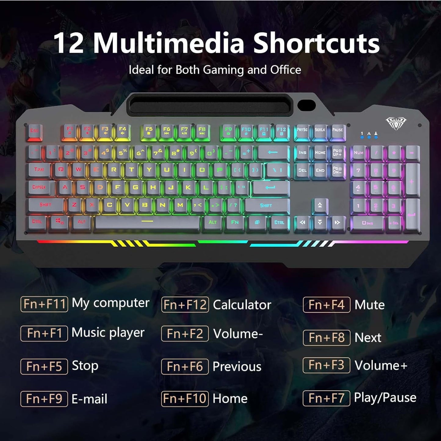 AULA T102 104 Keys Gaming Keyboard and Mouse Combo with RGB Backlit, All-Metal Panel Waterproof Light Up Quiet Computer Keyboard, USB Wired for MAC Xbox PC Gamers