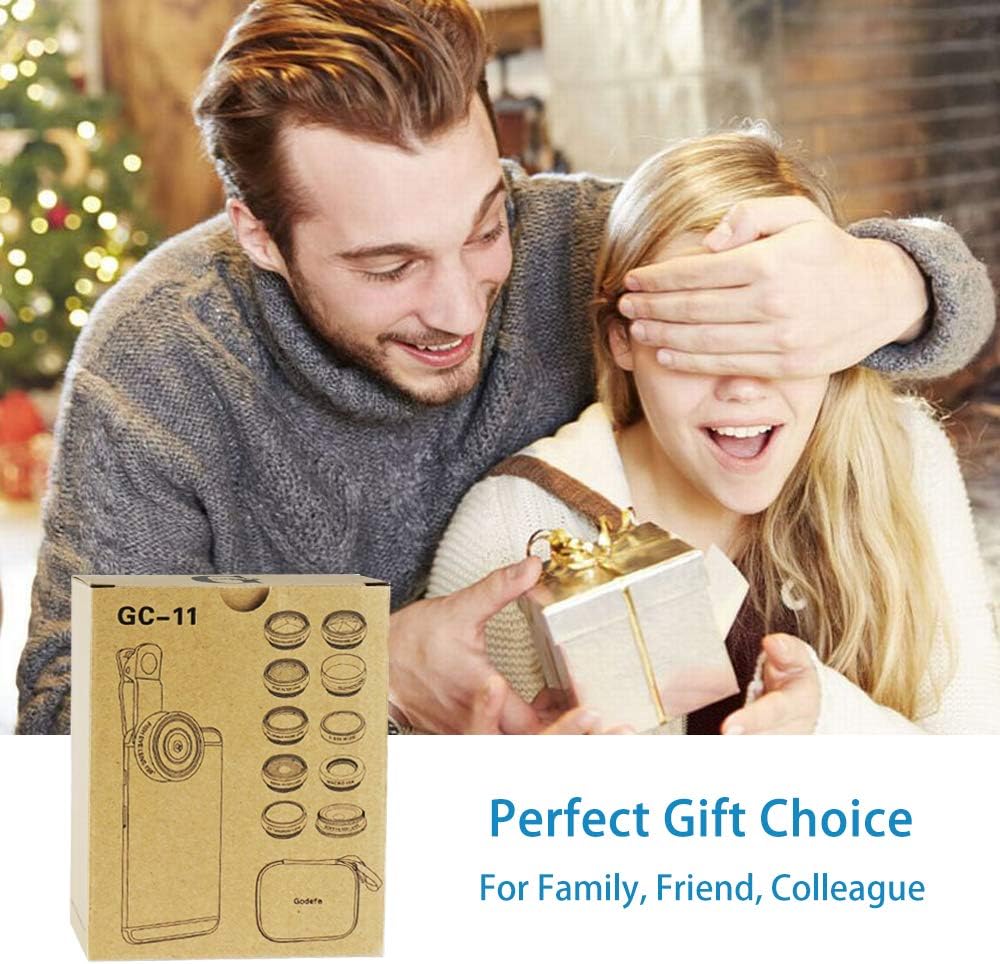 Phone Camera Lens Kit, 11 in 1 Cellphone Lens Kit for iPhone and Android, 0.63X Wide Angle+15X Macro+ 198°Fisheye+Telephoto+CPL/Flow/Radial/Star/Soft Filter+Kaleidoscope Lens