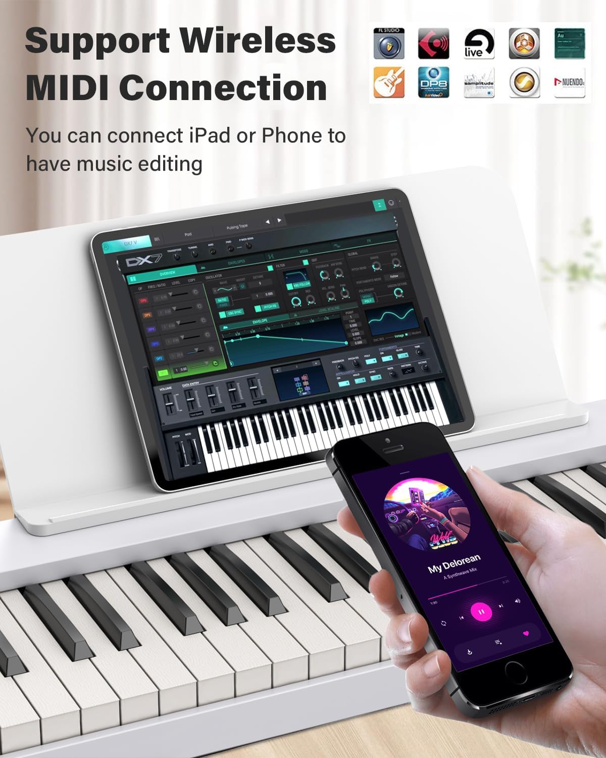 AiJoy 88 Key Beginner Piano Keyboard with Semi-Weighted Keys, 128 Tones, Speakers, USB MIDI, Carry-Bag, Sustain Pedal and Stand, White