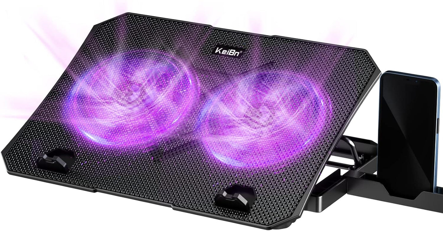 KeiBn Upgrade Laptop Cooling Pad, KeiBn Laptop Cooler 2 Fans for 10-15.6 Inch Laptops, 5 Height Stands, 2 USB Ports (S039-Purple)