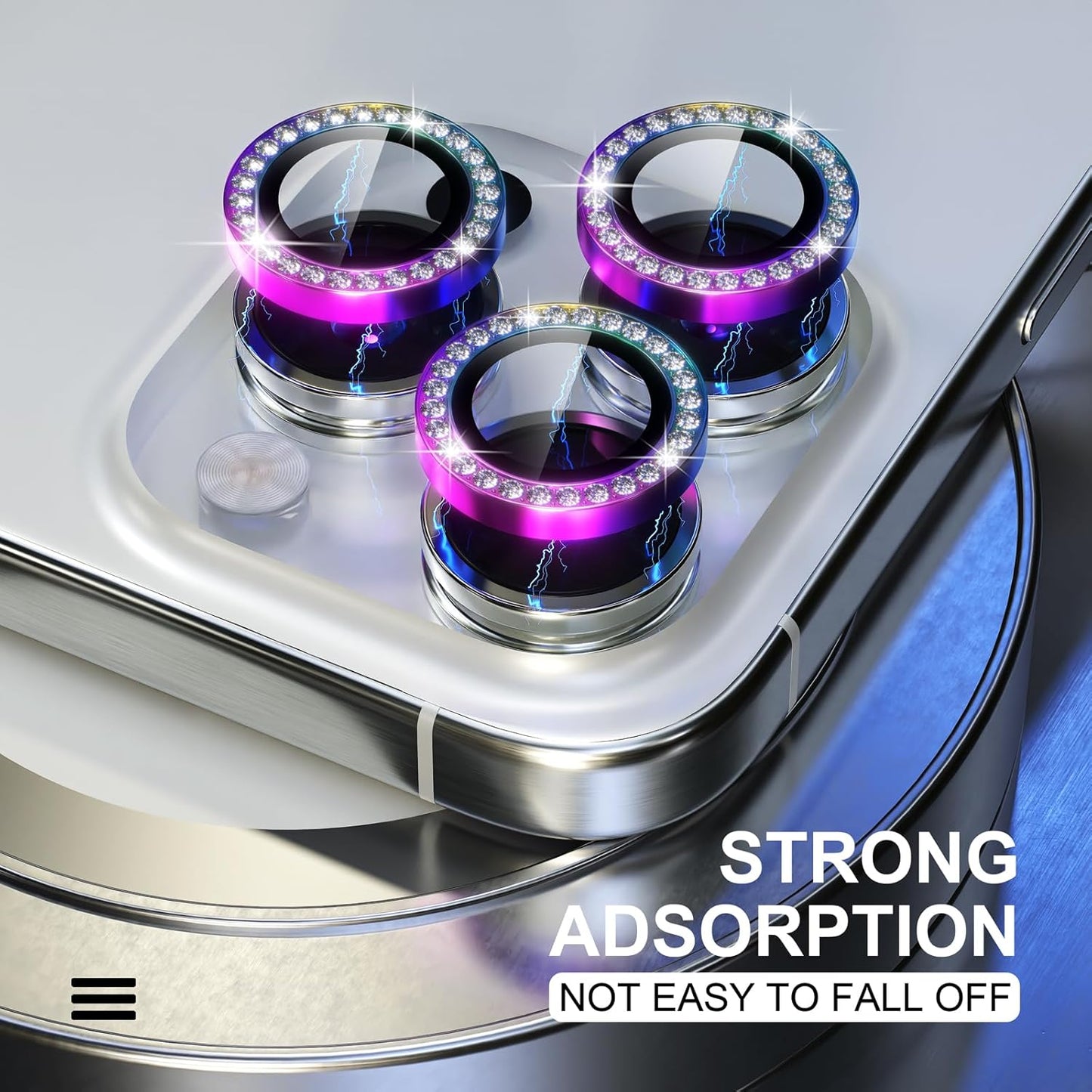 Choiche Compatible for iPhone 15 Pro/iPhone 15 Pro Max Camera Lens Protector Bling, 9H Tempered Glass Camera Cover Screen Protector Metal Ring Decoration Accessories (Diamond-Colorful)